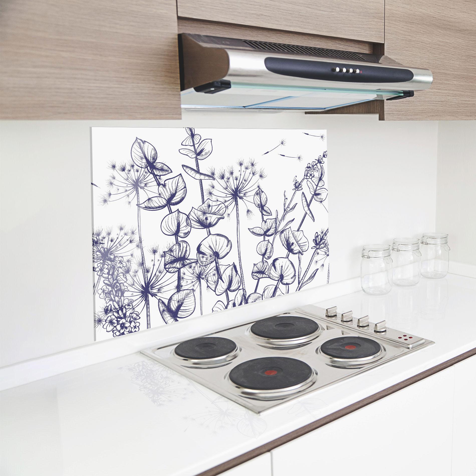 Panou Sticla Bucatarie Blue Line Plants mockup 8