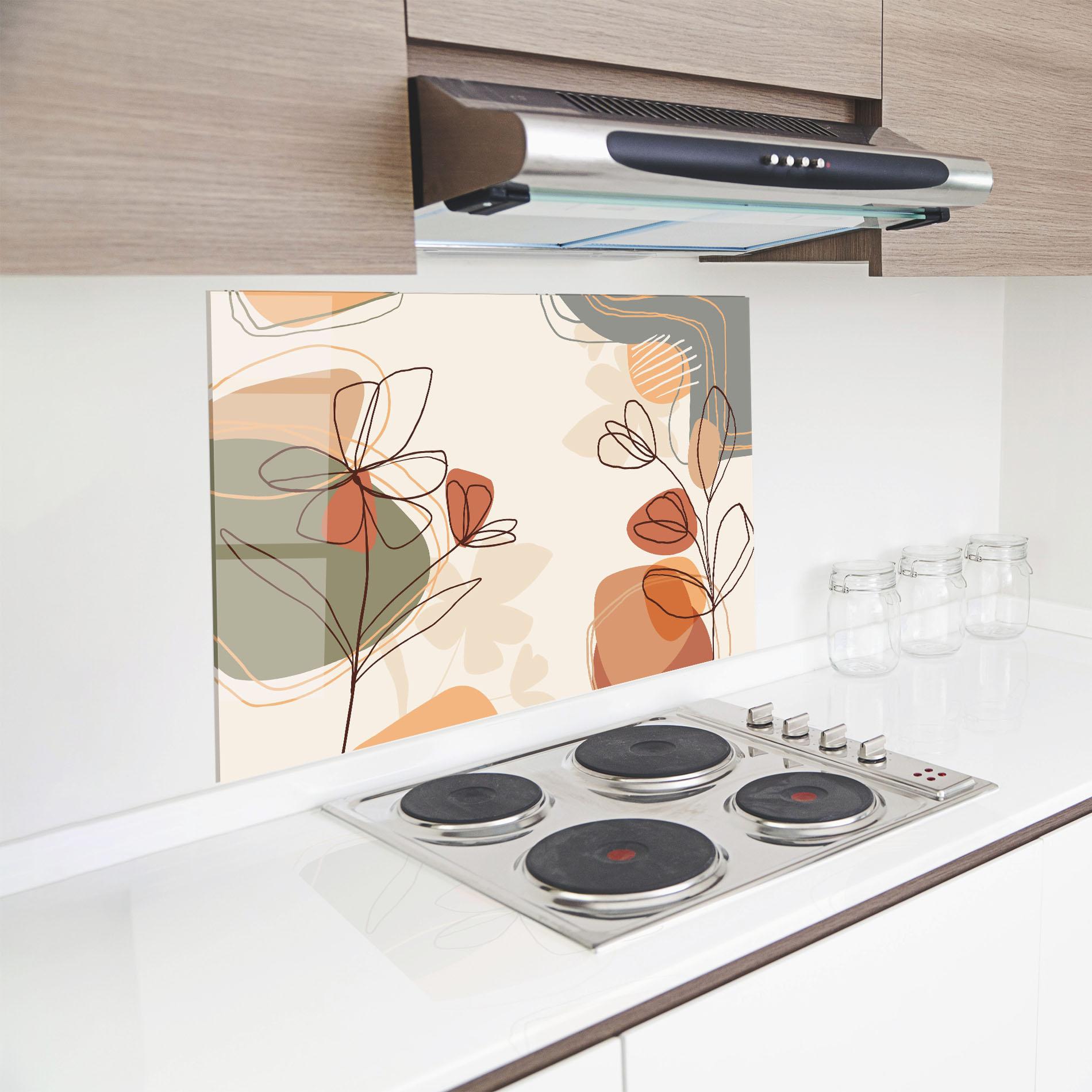 Panou Sticla Bucatarie Brown Line Plants mockup 8