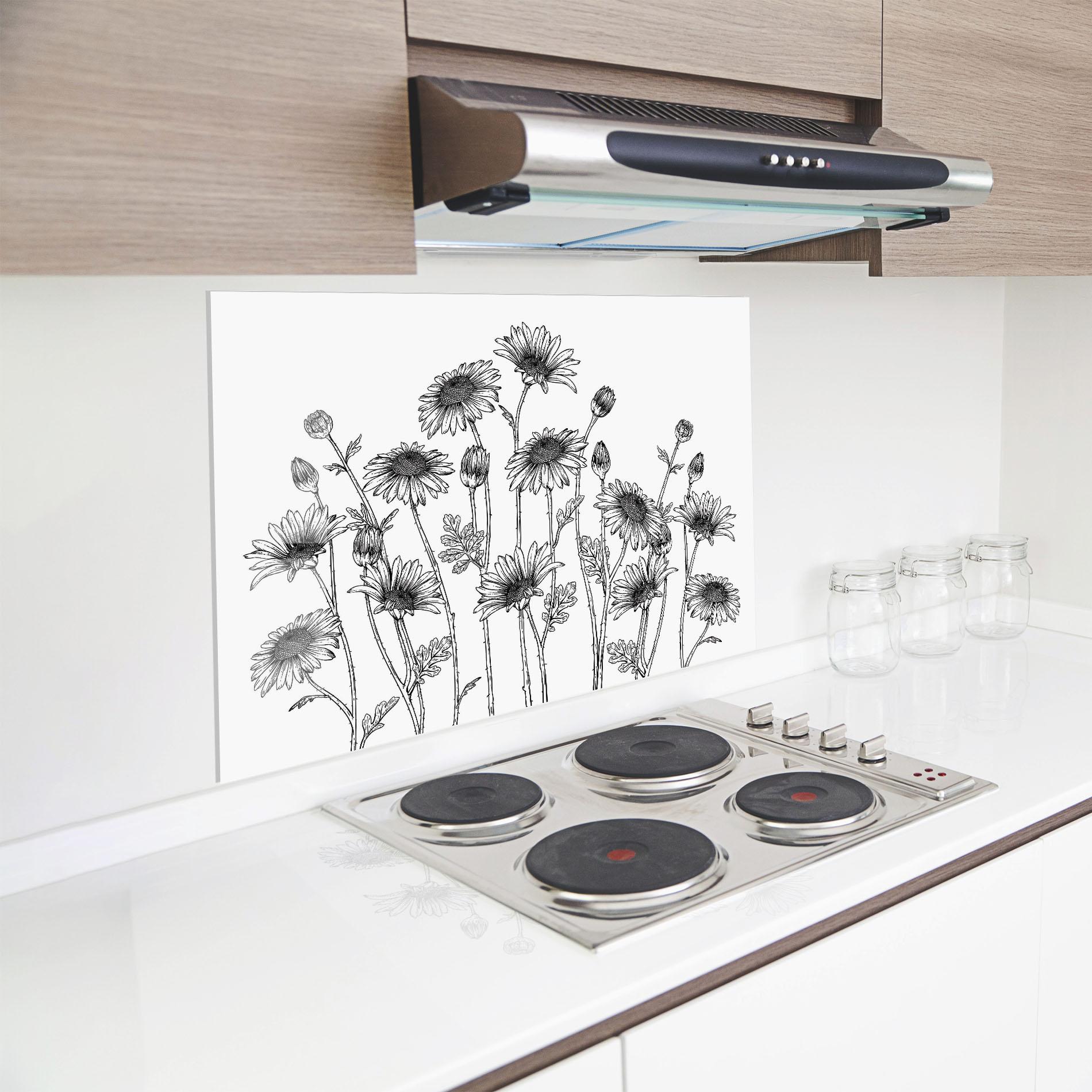 Panou Sticla Bucatarie Daisy Black Line mockup 8