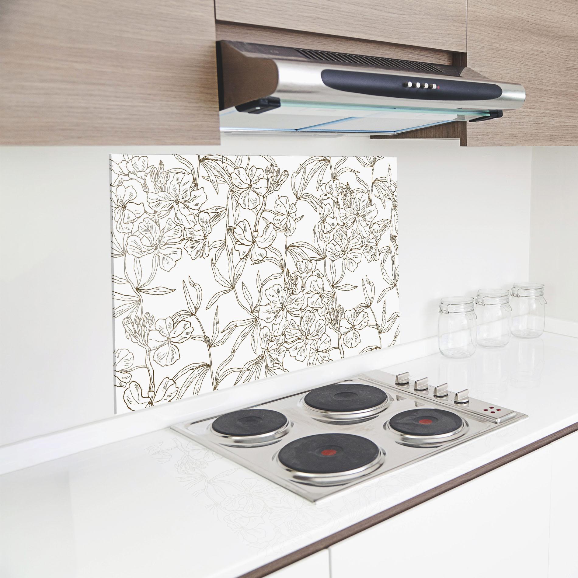 Panou Sticla Bucatarie Flower Brown Line mockup 8