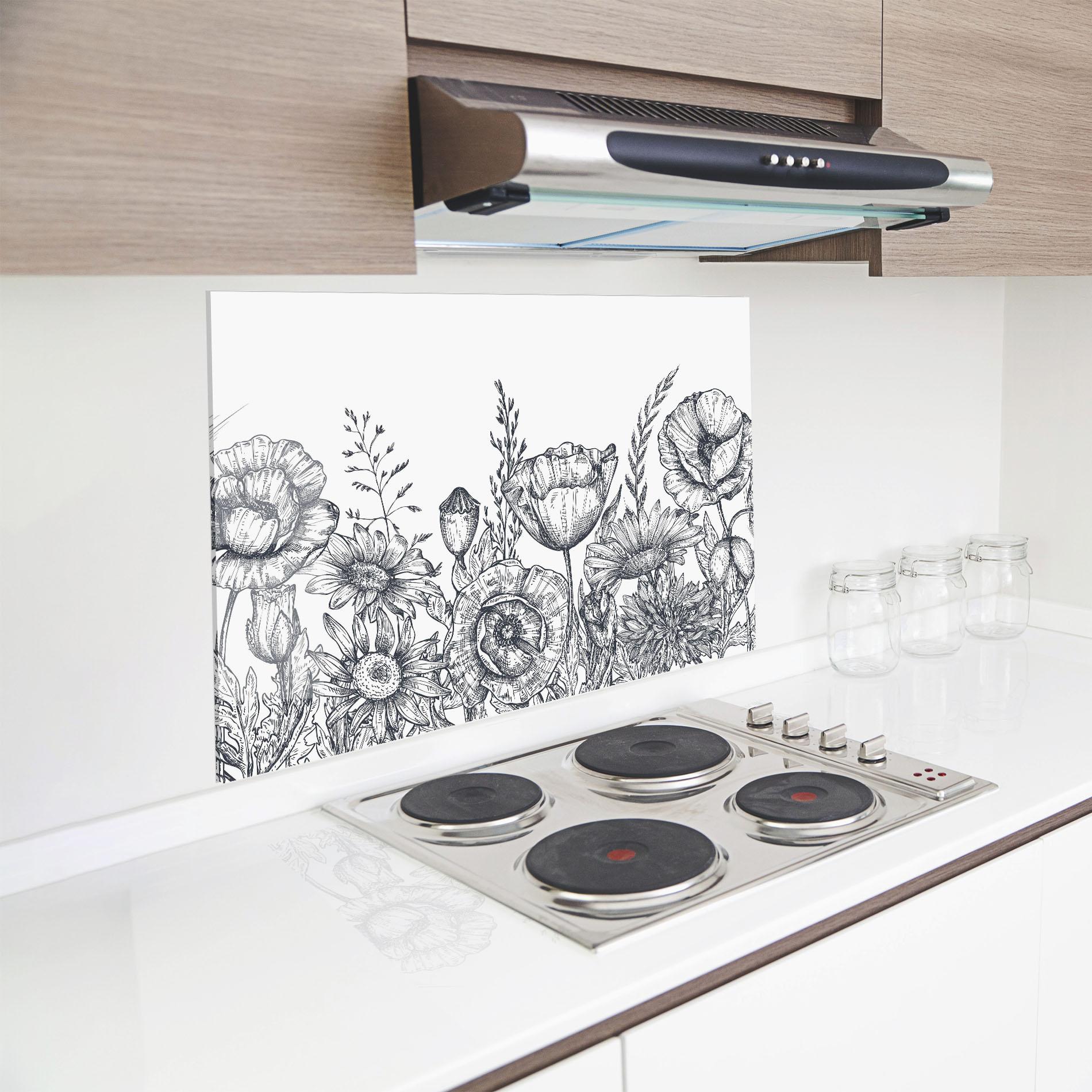 Panou Sticla Bucatarie Flower Grey Line mockup 8