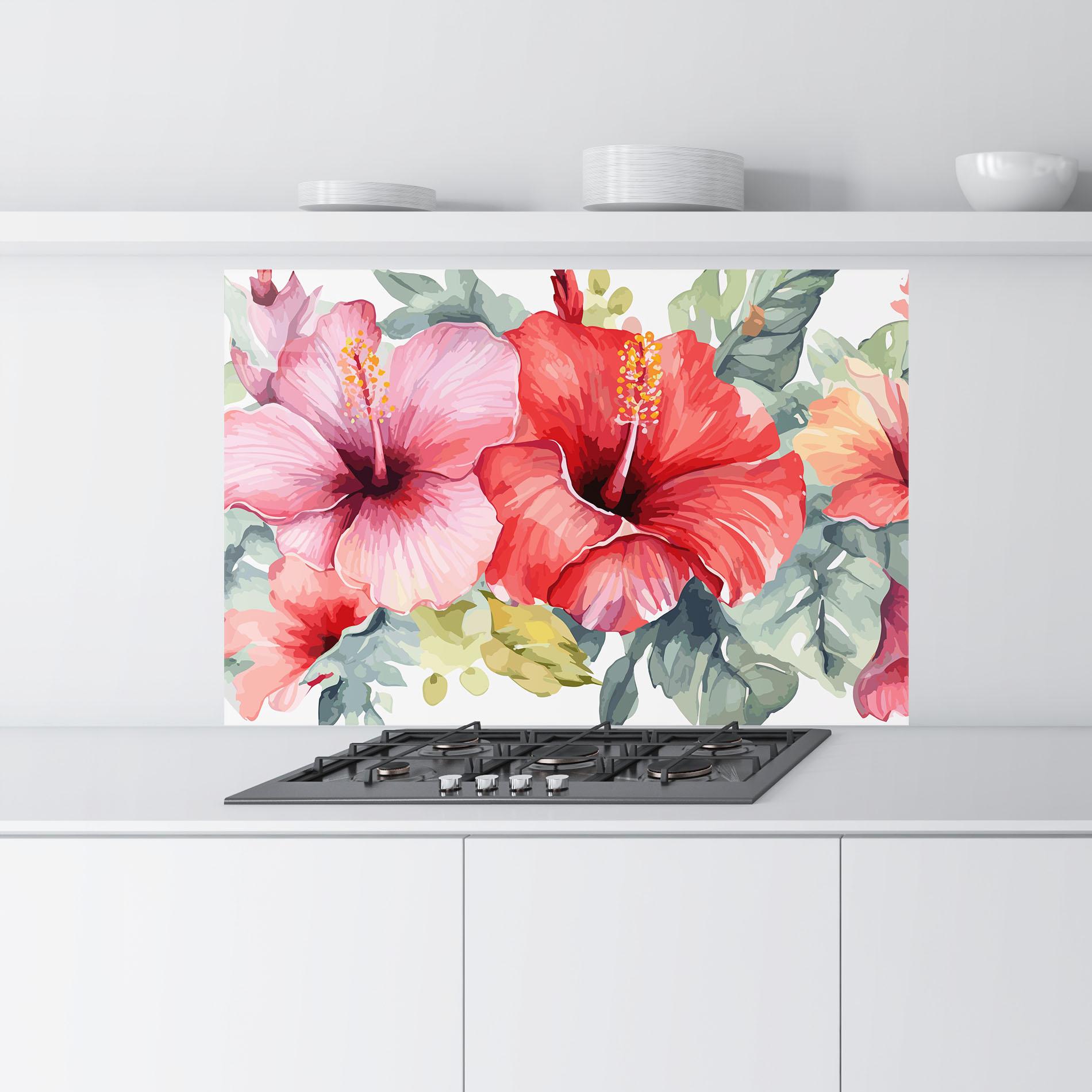 Panou Sticla Bucatarie Pink Red Exotic mockup 9