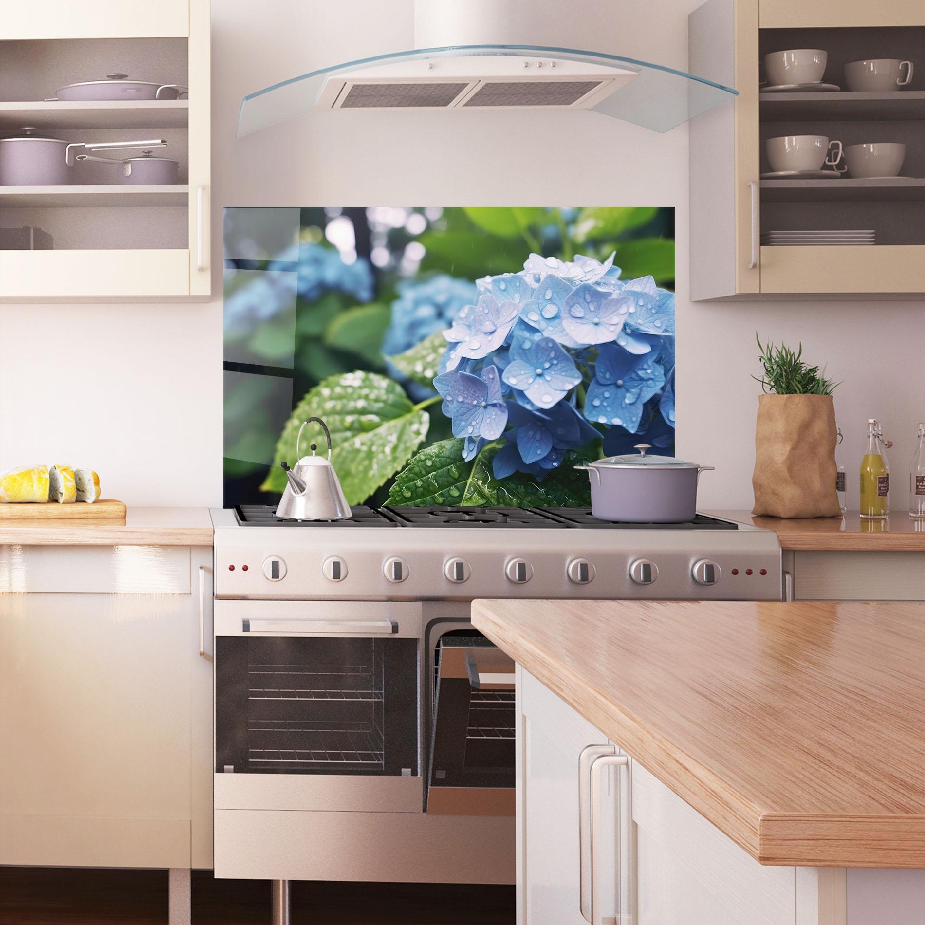 Panou Sticla Bucatarie Blue Rainy Exotic mockup 1