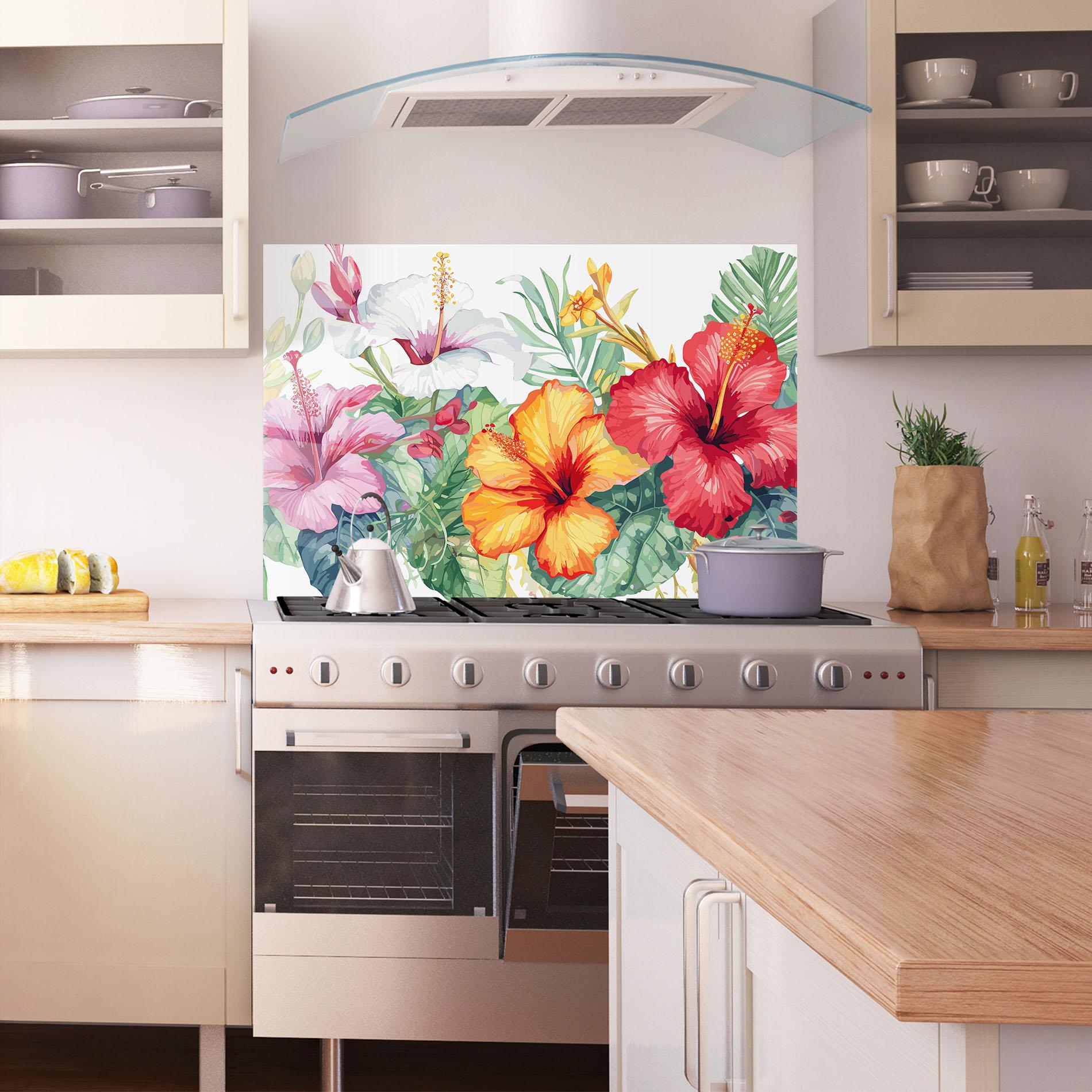 Panou Sticla Bucatarie Exotic Flowers mockup 1