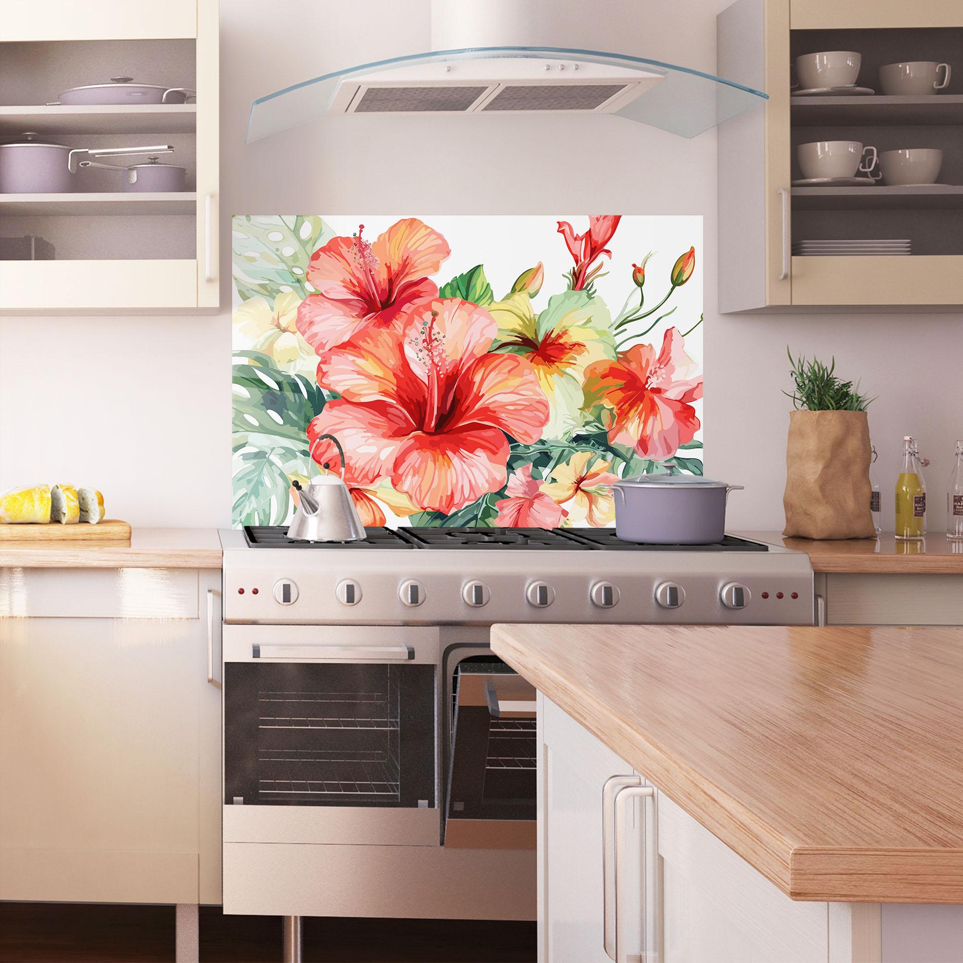 Panou Sticla Bucatarie Exotic Red Flower mockup 1