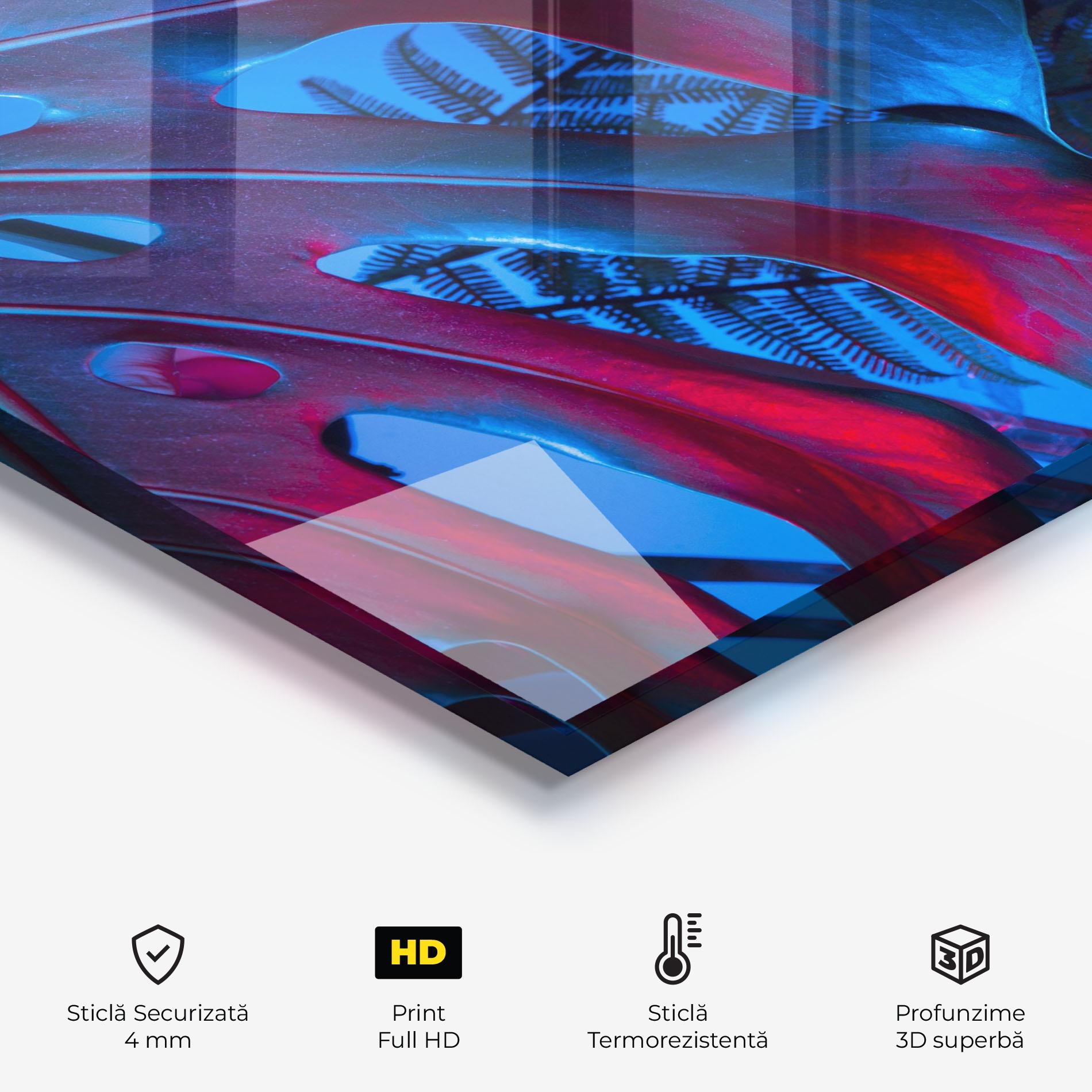 Panou Sticla Bucatarie Exotic Blue Leaf mockup 2