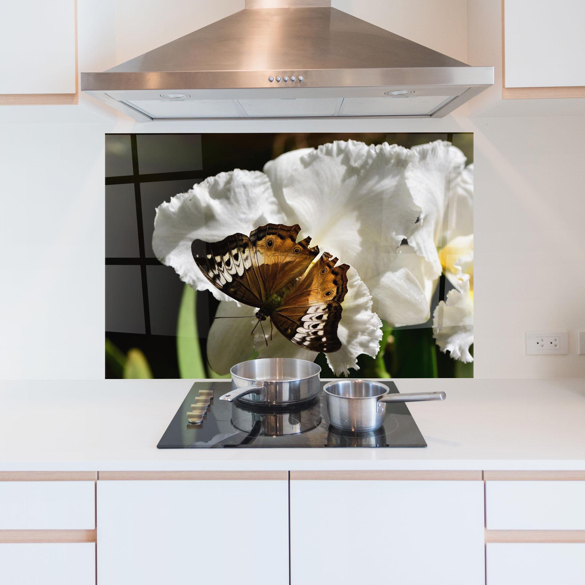 Panou Sticla Bucatarie Butterfly Exotic Plant mockup 5