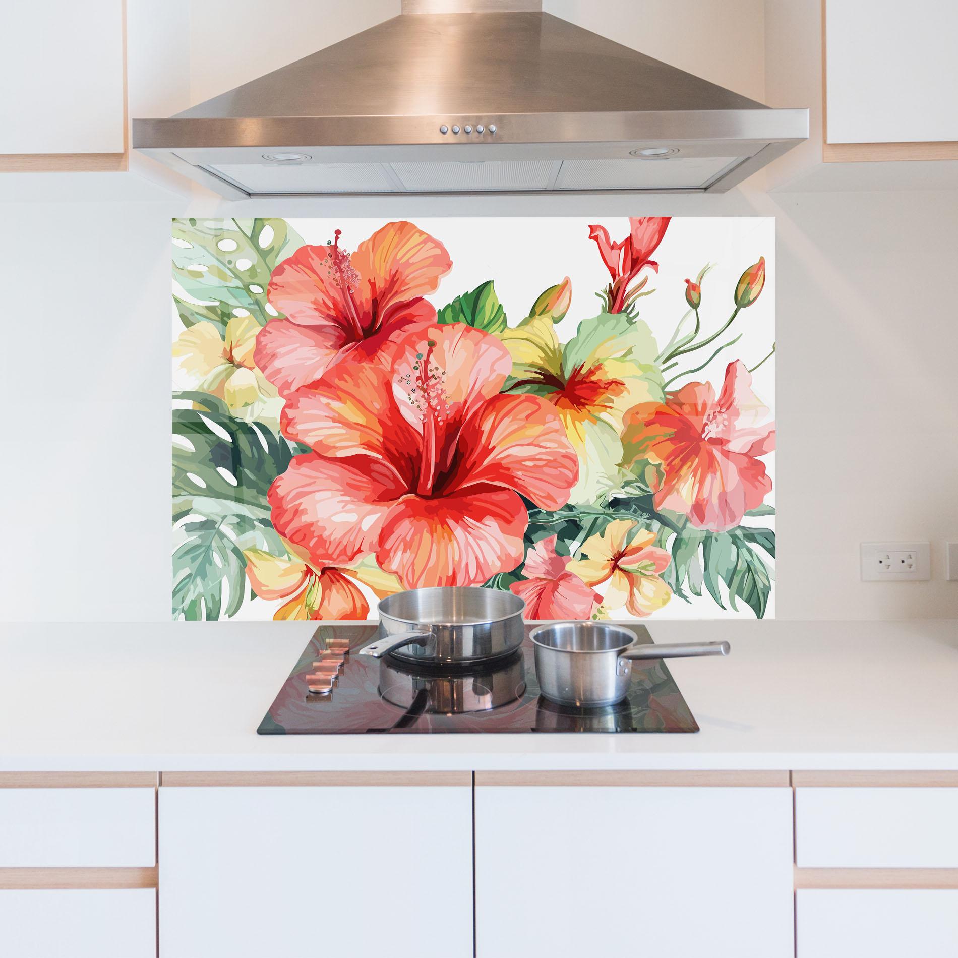 Panou Sticla Bucatarie Exotic Red Flower mockup 5