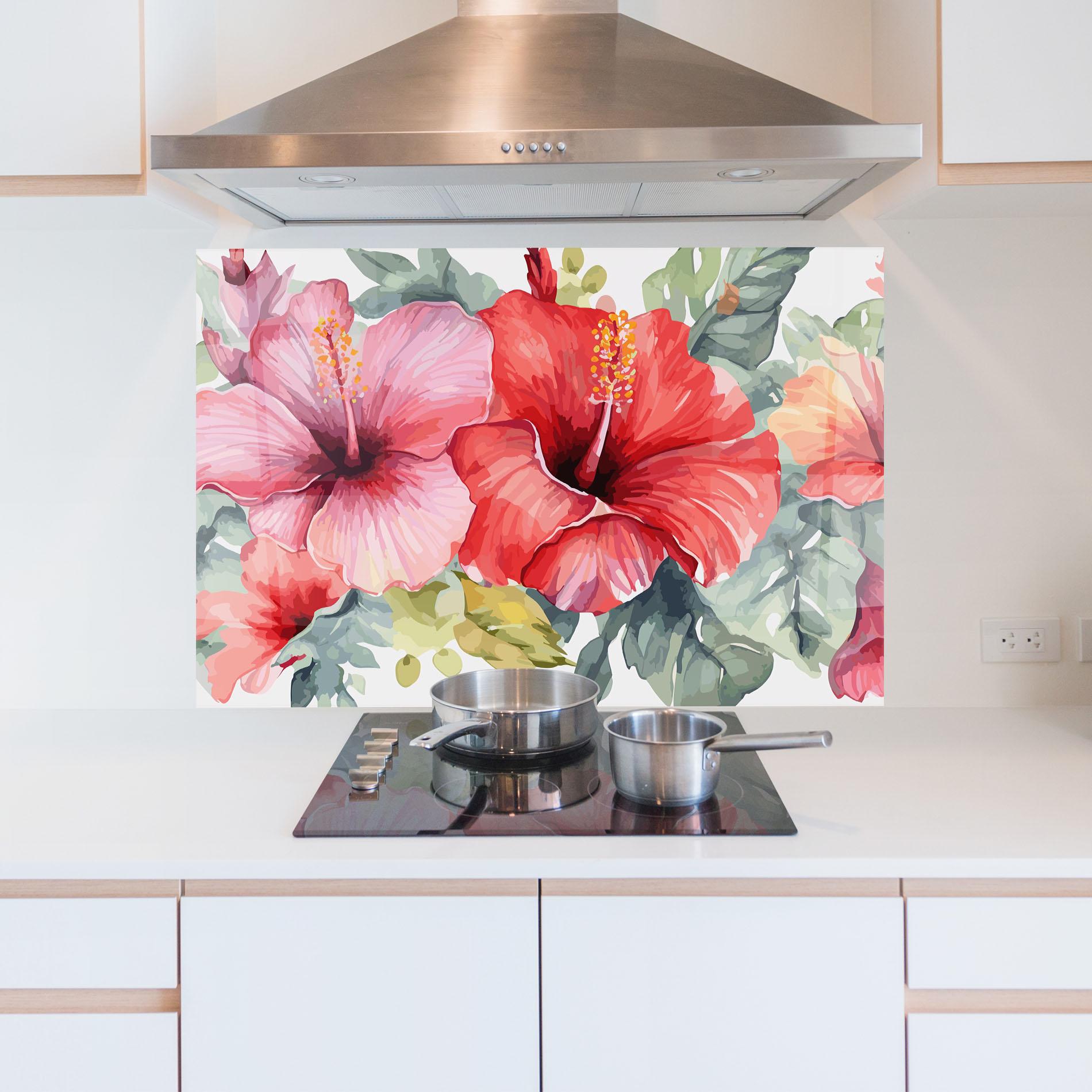 Panou Sticla Bucatarie Pink Red Exotic mockup 5