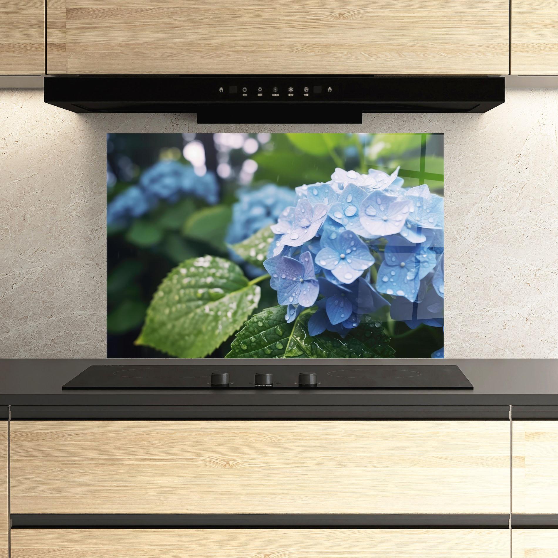 Panou Sticla Bucatarie Blue Rainy Exotic mockup 3