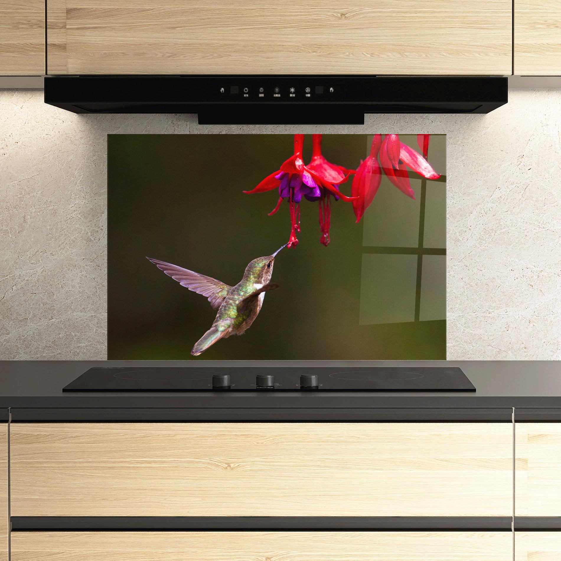 Panou Sticla Bucatarie Exotic Flower Bird mockup 3