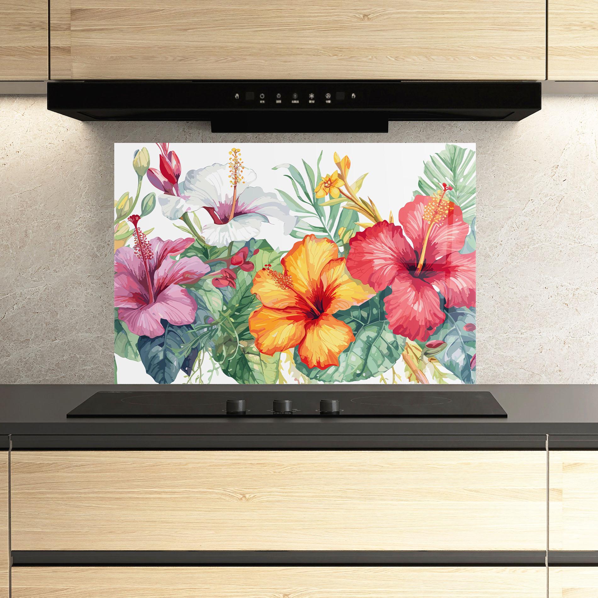 Panou Sticla Bucatarie Exotic Flowers mockup 3