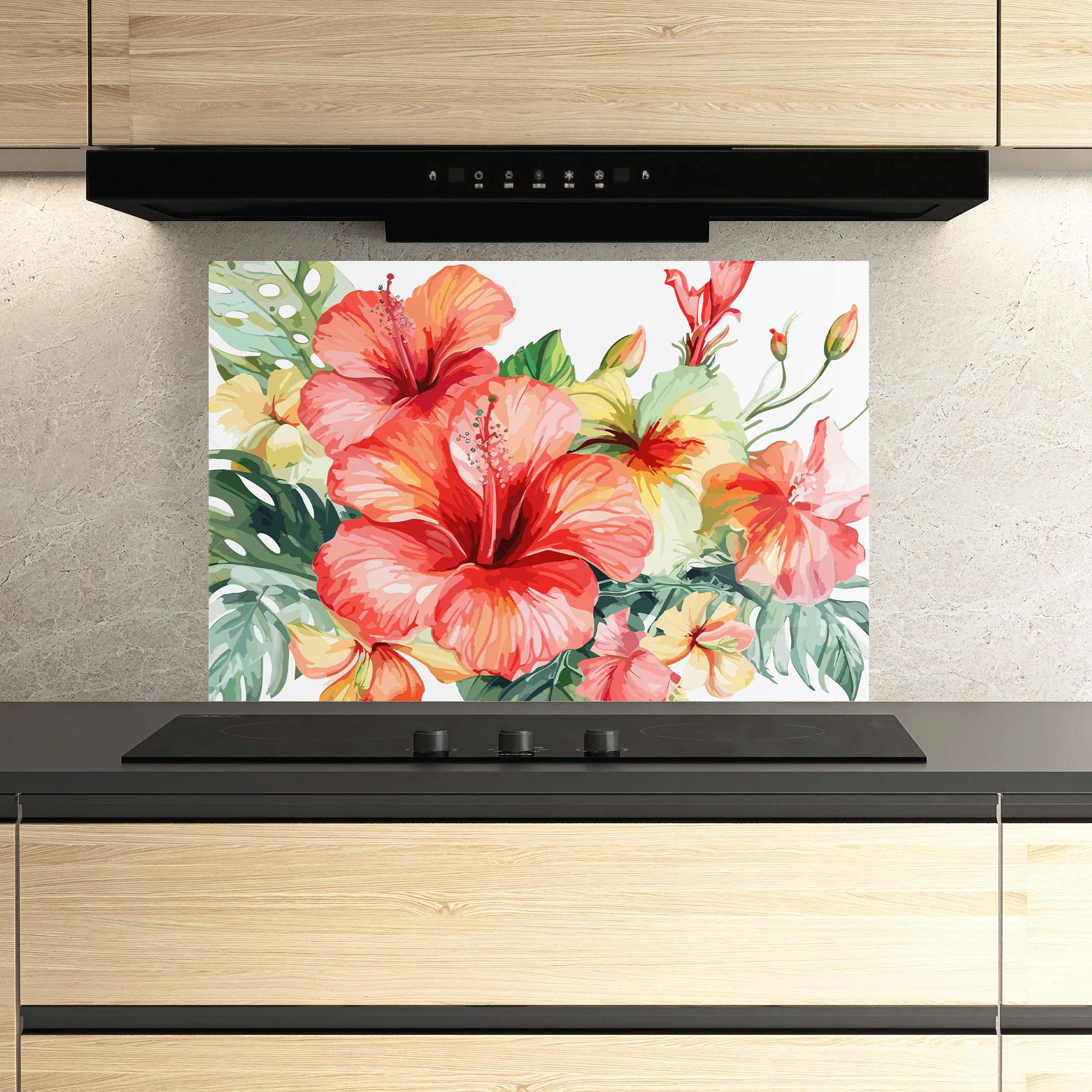 Panou Sticla Bucatarie Exotic Red Flower mockup 3