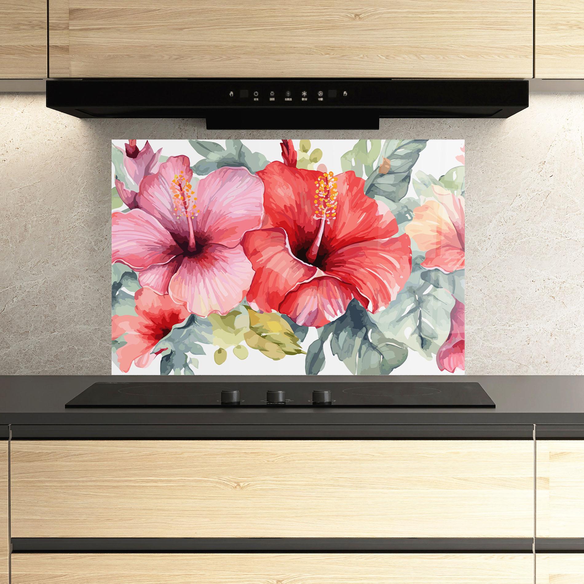 Panou Sticla Bucatarie Pink Red Exotic mockup 3