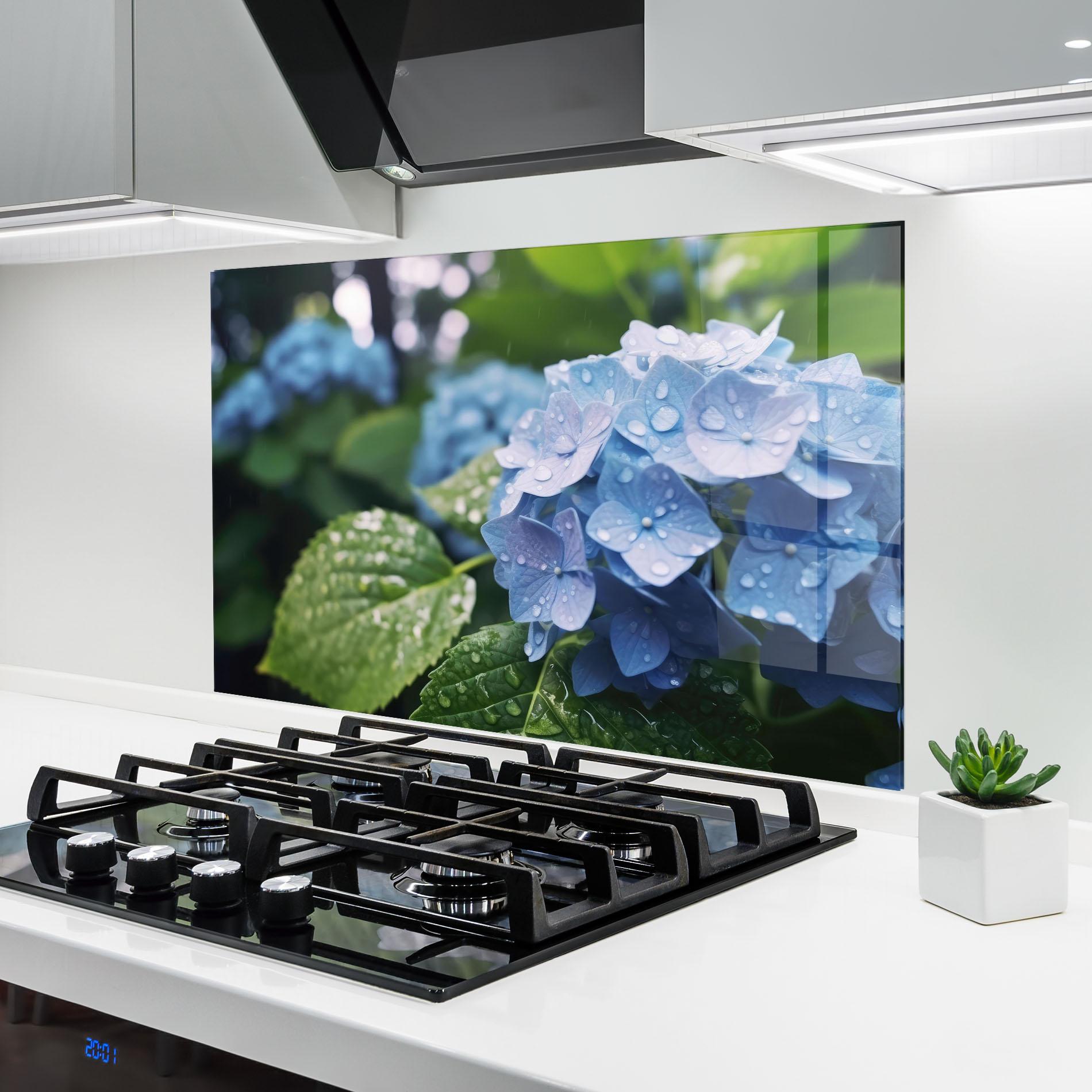 Panou Sticla Bucatarie Blue Rainy Exotic mockup 6