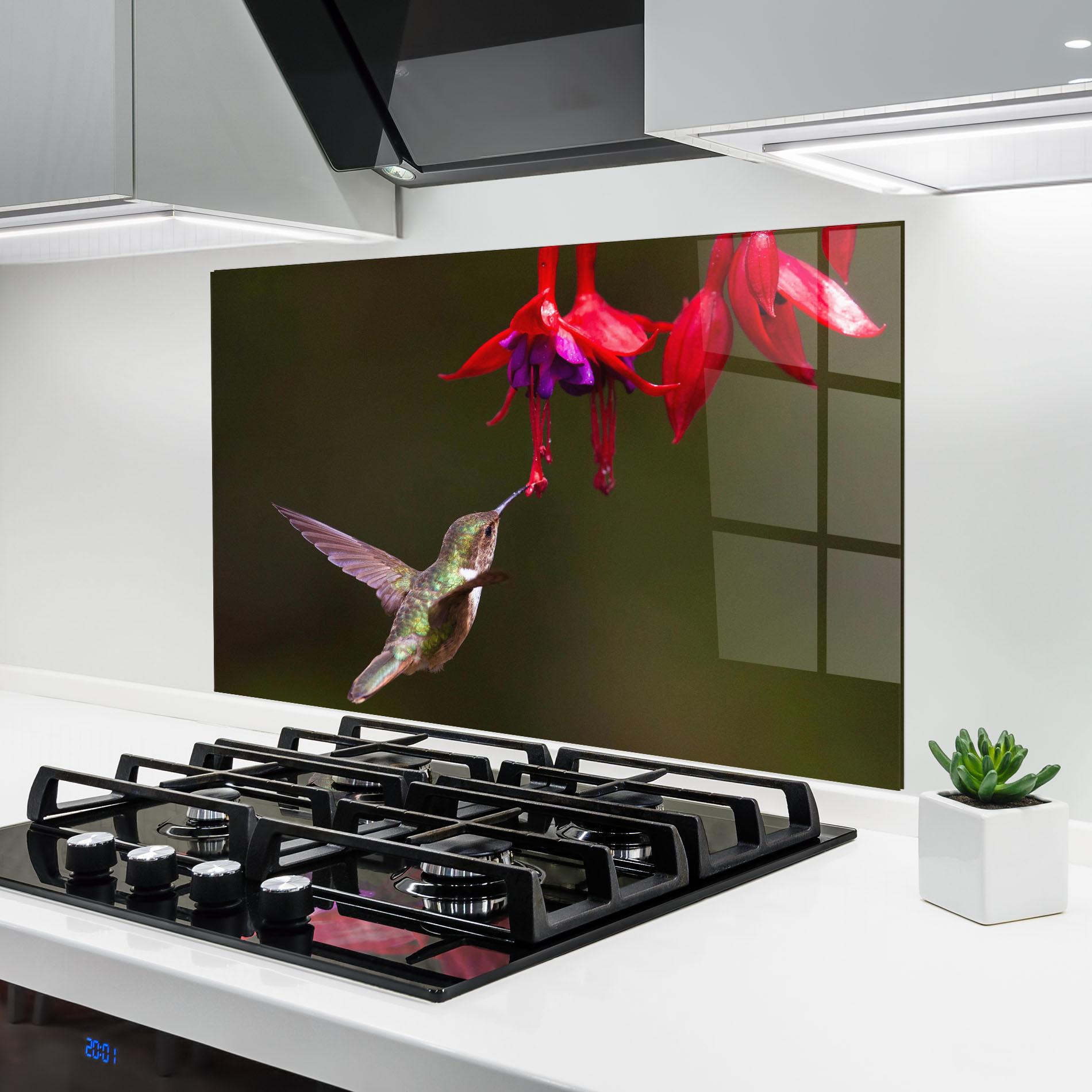 Panou Sticla Bucatarie Exotic Flower Bird mockup 6