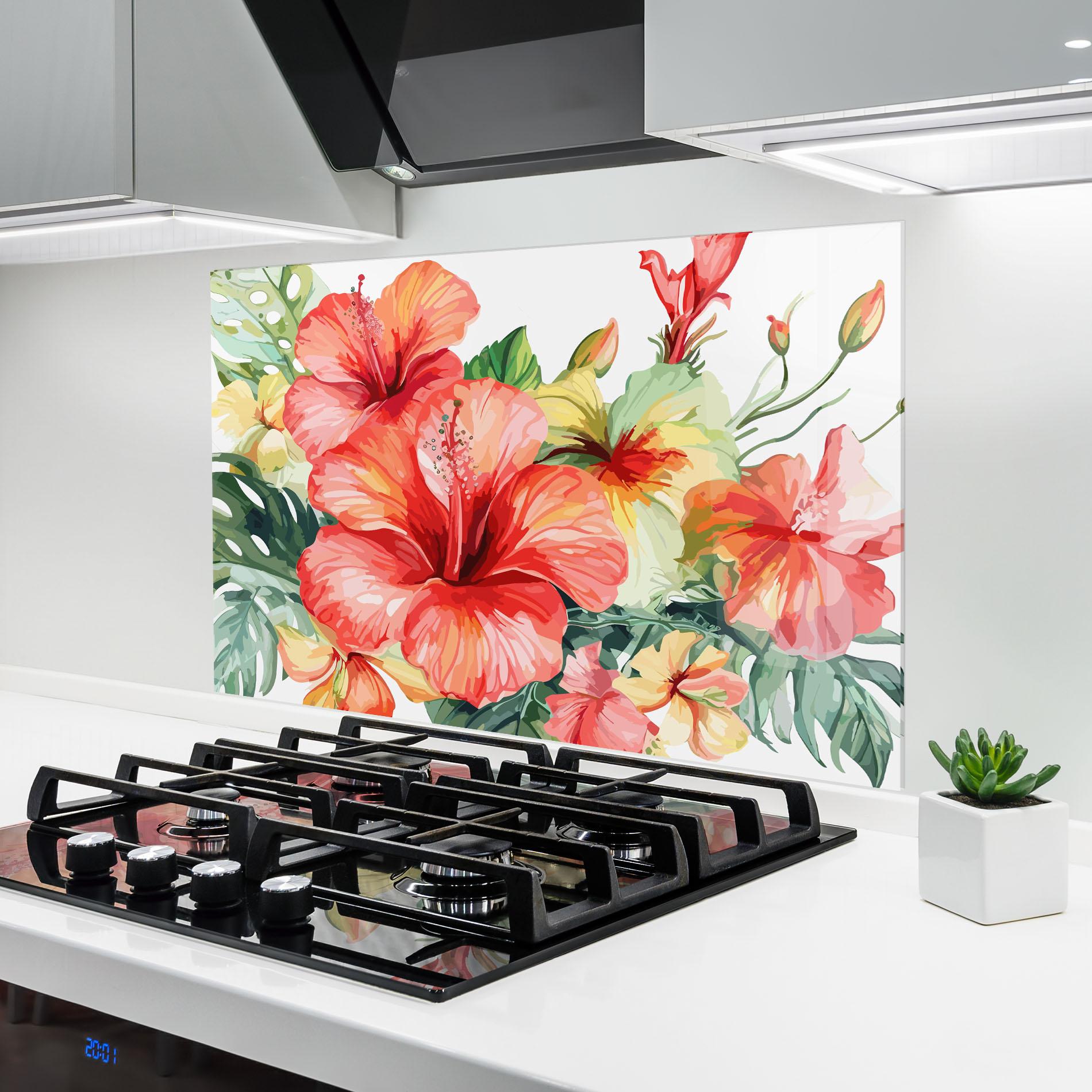 Panou Sticla Bucatarie Exotic Red Flower mockup 6