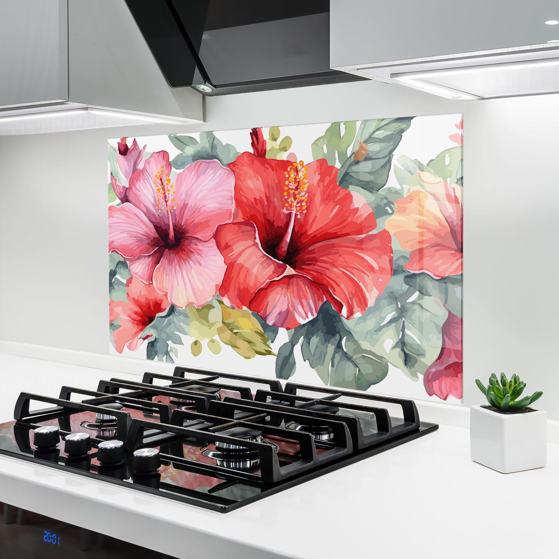 Panou Sticla Bucatarie Pink Red Exotic mockup 6