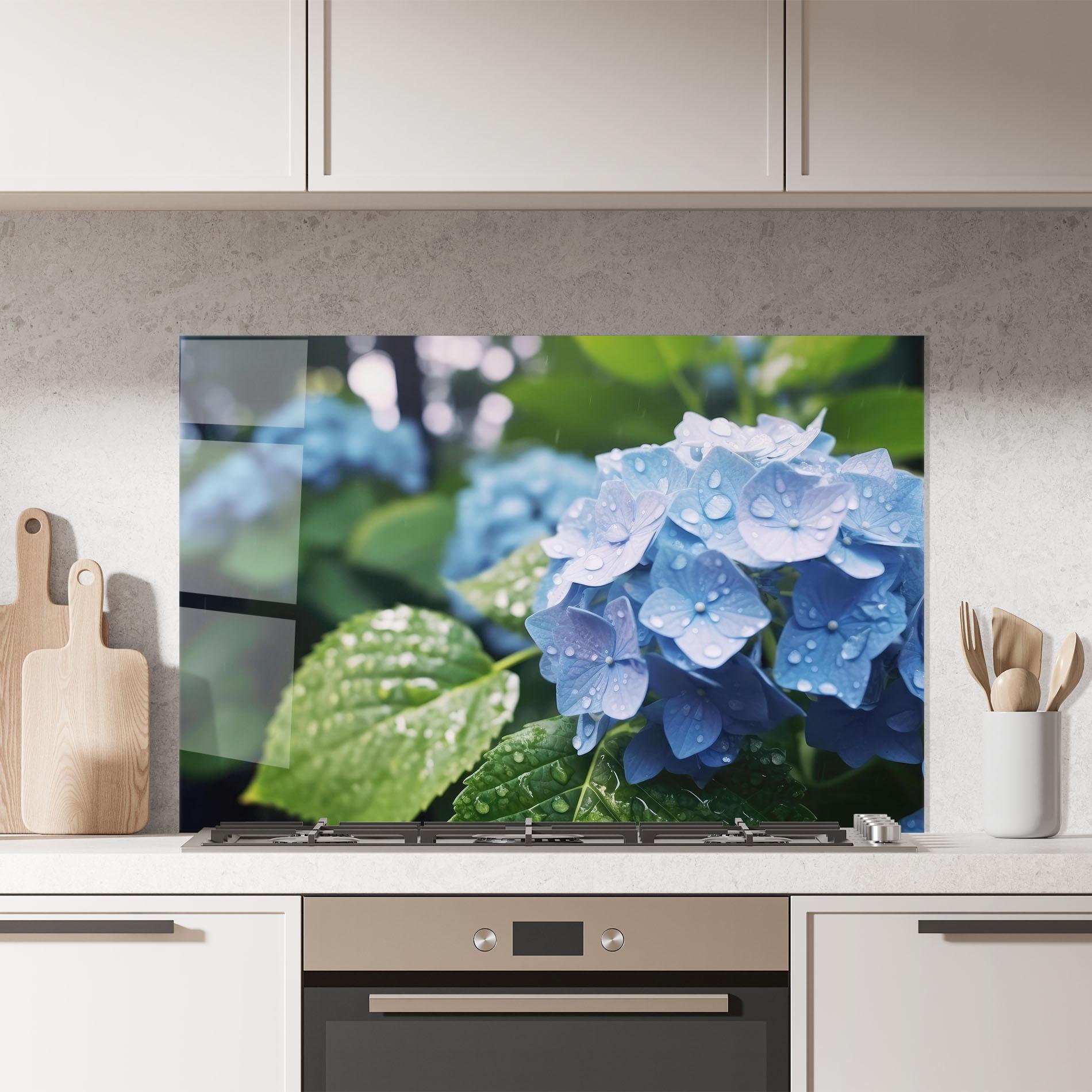 Panou Sticla Bucatarie Blue Rainy Exotic mockup 7