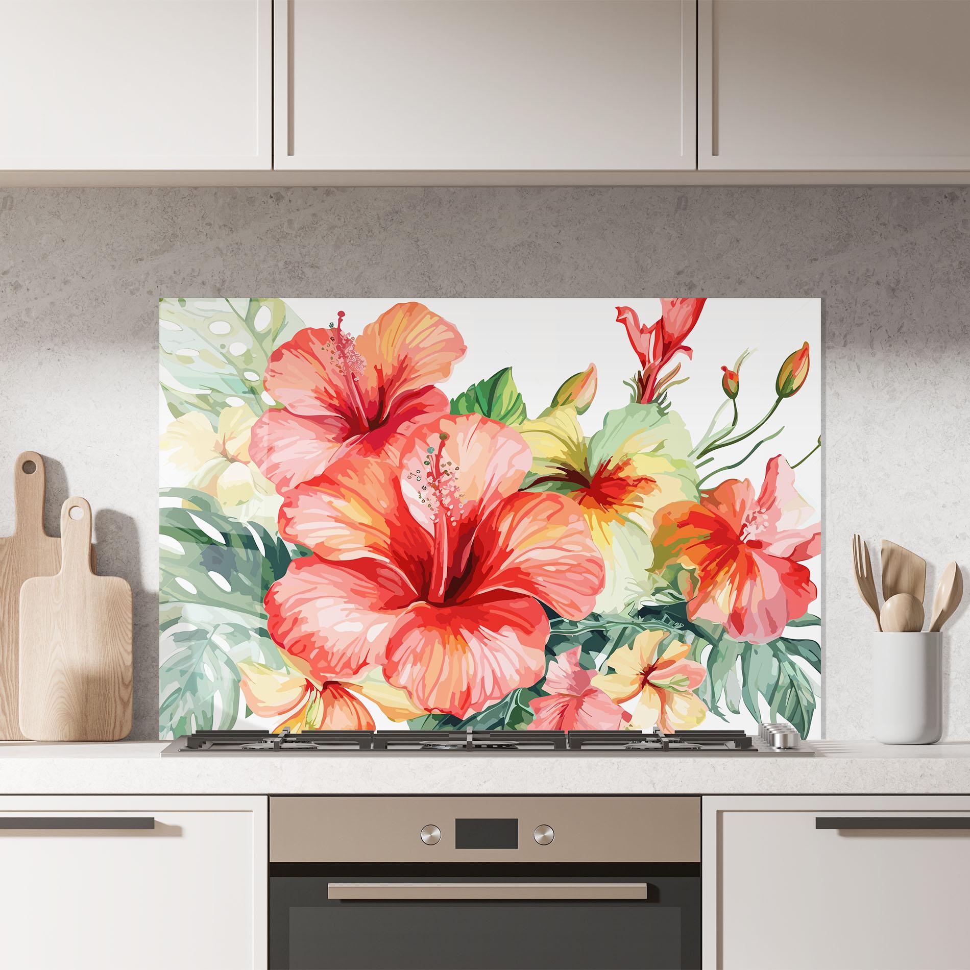 Panou Sticla Bucatarie Exotic Red Flower mockup 7