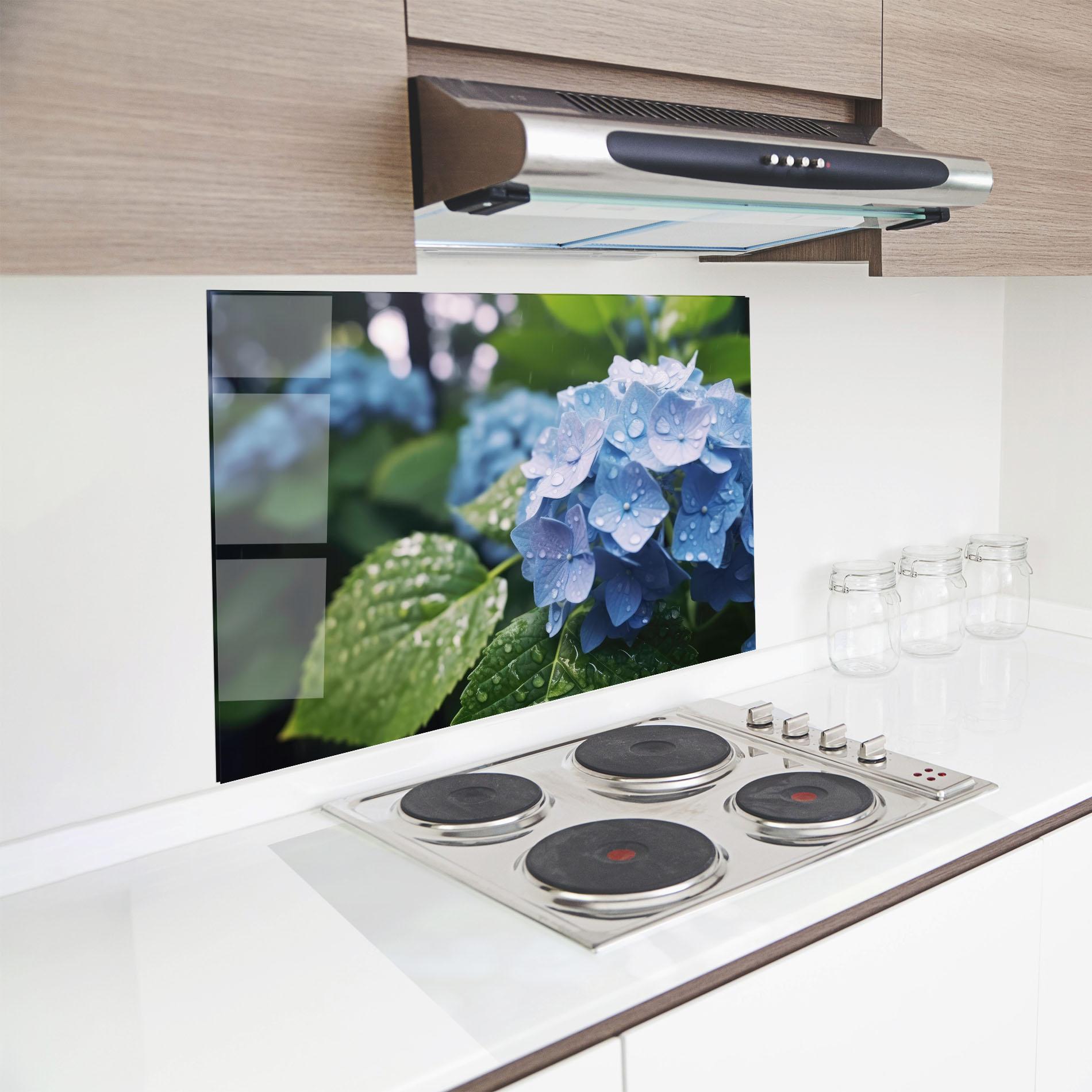 Panou Sticla Bucatarie Blue Rainy Exotic mockup 8