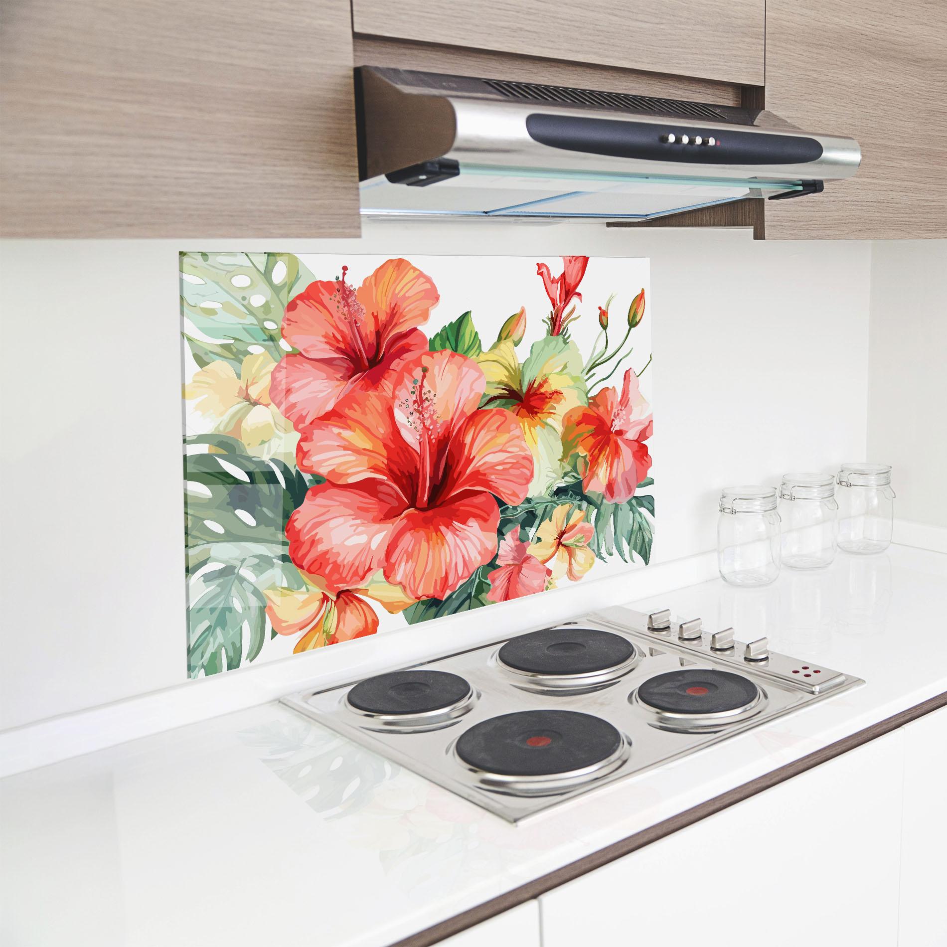 Panou Sticla Bucatarie Exotic Red Flower mockup 8