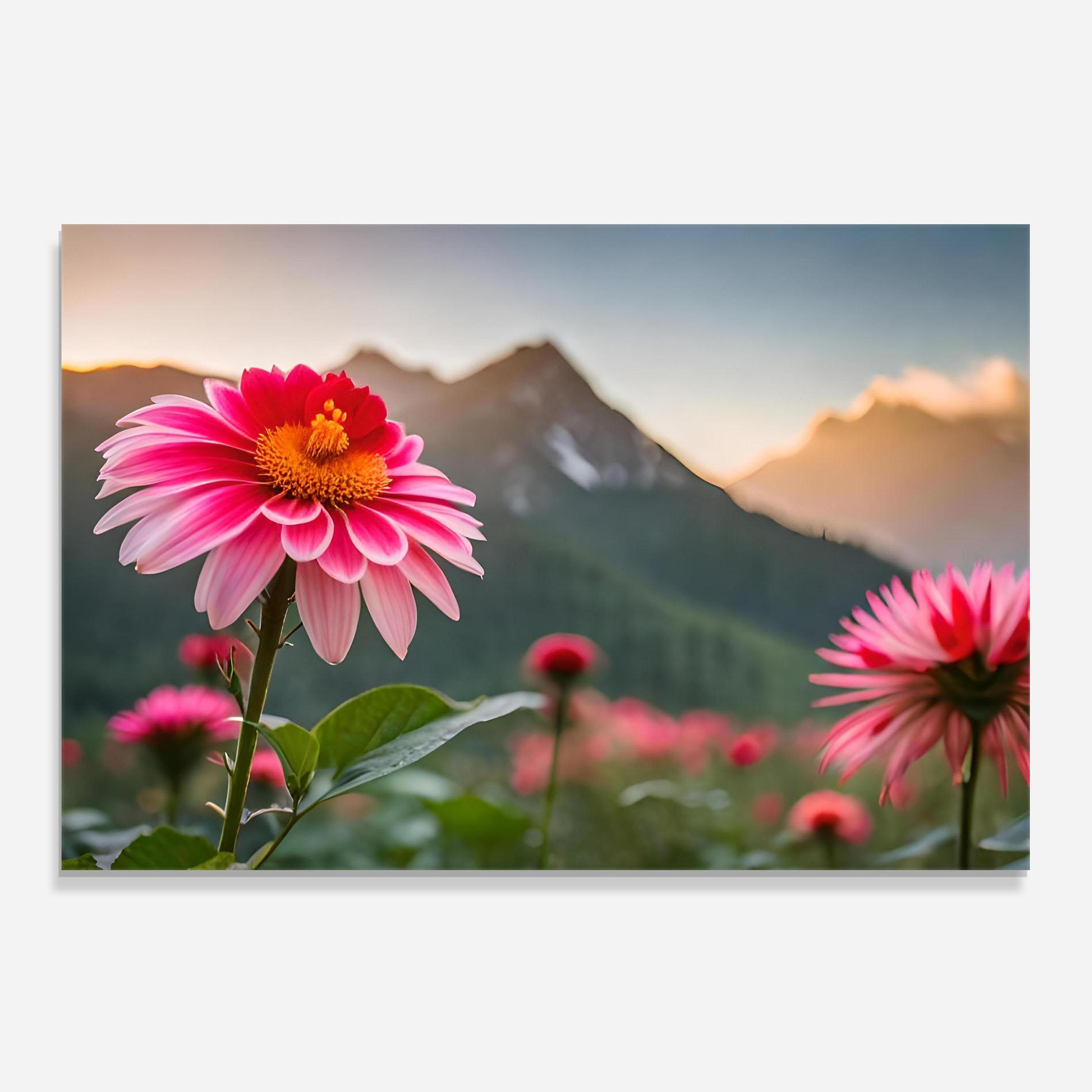Panou Sticla Bucatarie Mountain Pink Flower mockup 0