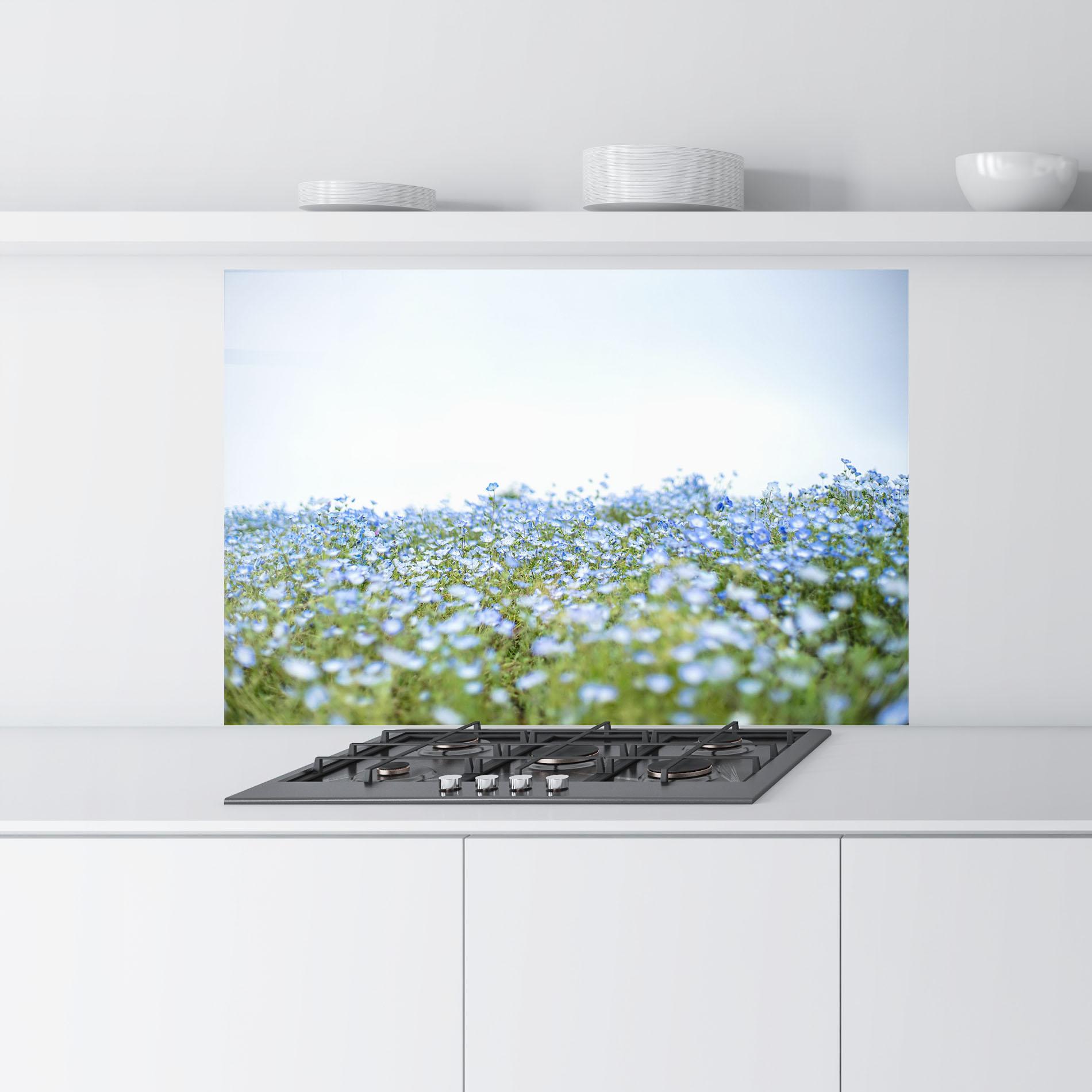 Panou Sticla Bucatarie Blue Wild Flowers mockup 9