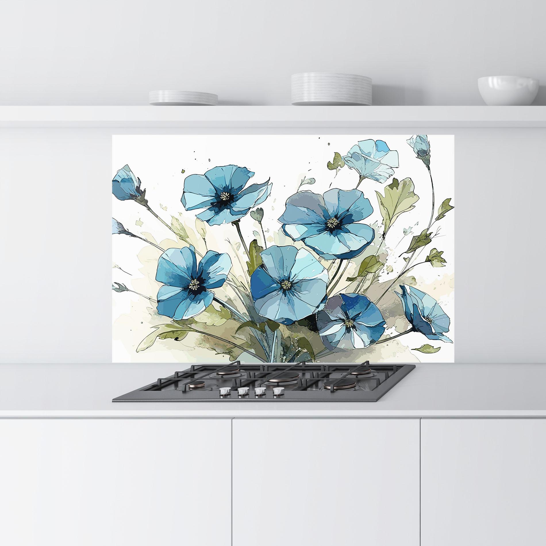 Panou Sticla Bucatarie Blue Wild Plant mockup 9