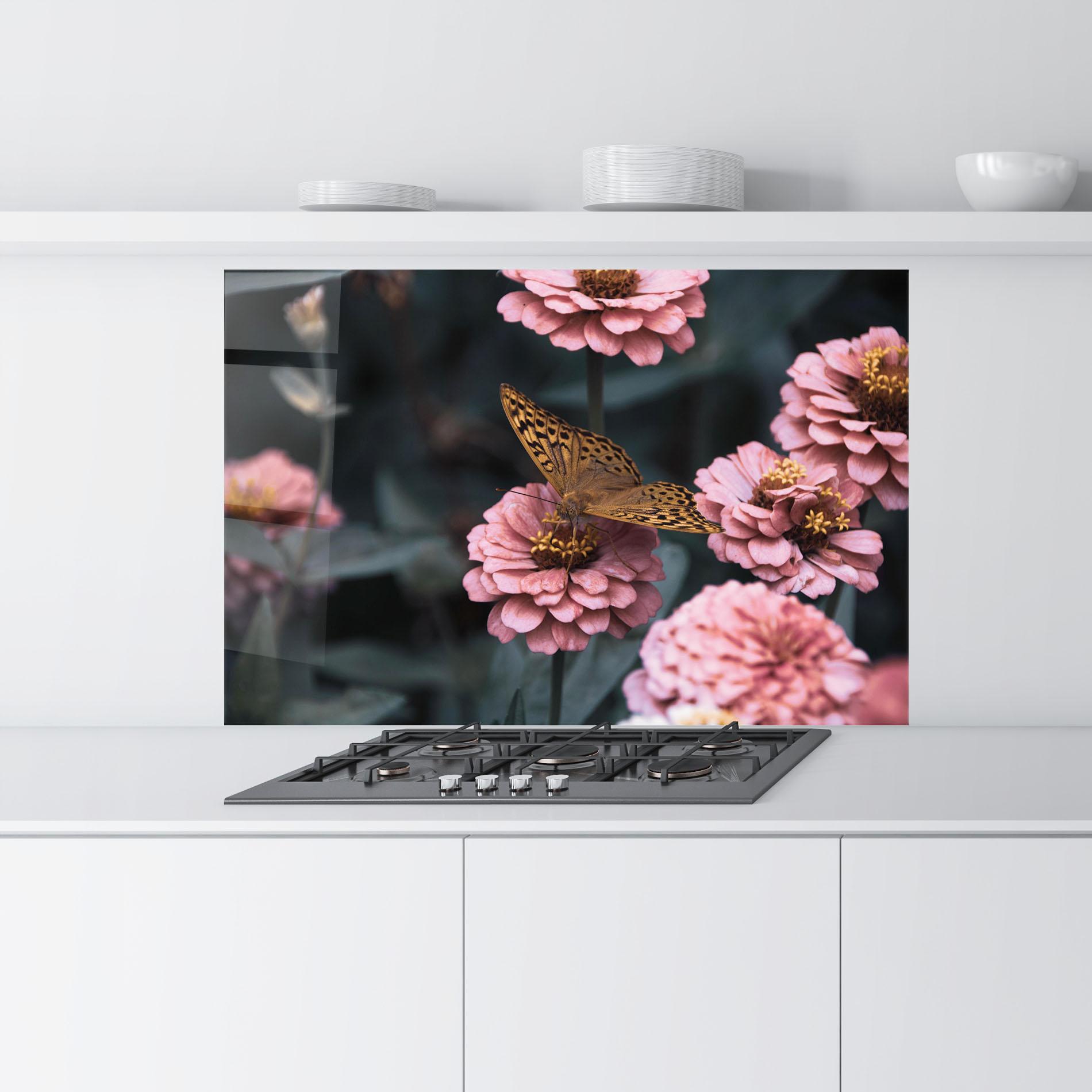 Panou Sticla Bucatarie Flower Butterfly mockup 9
