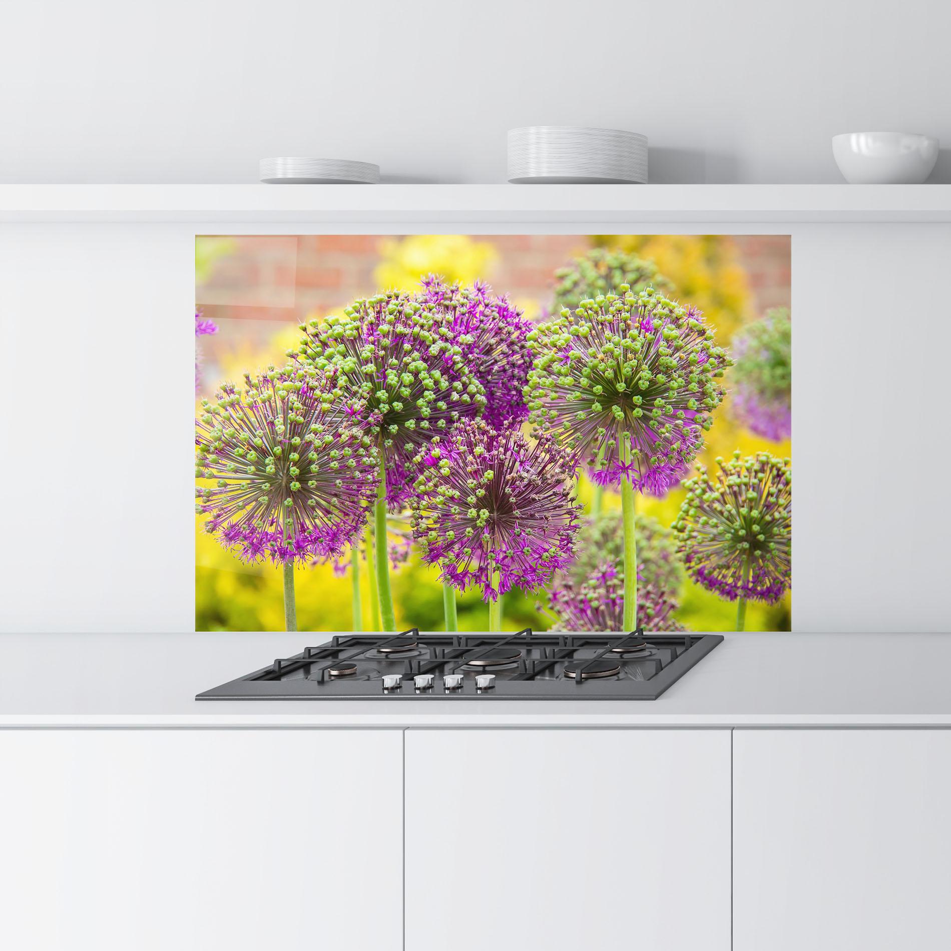 Panou Sticla Bucatarie Green Purple Garden mockup 9