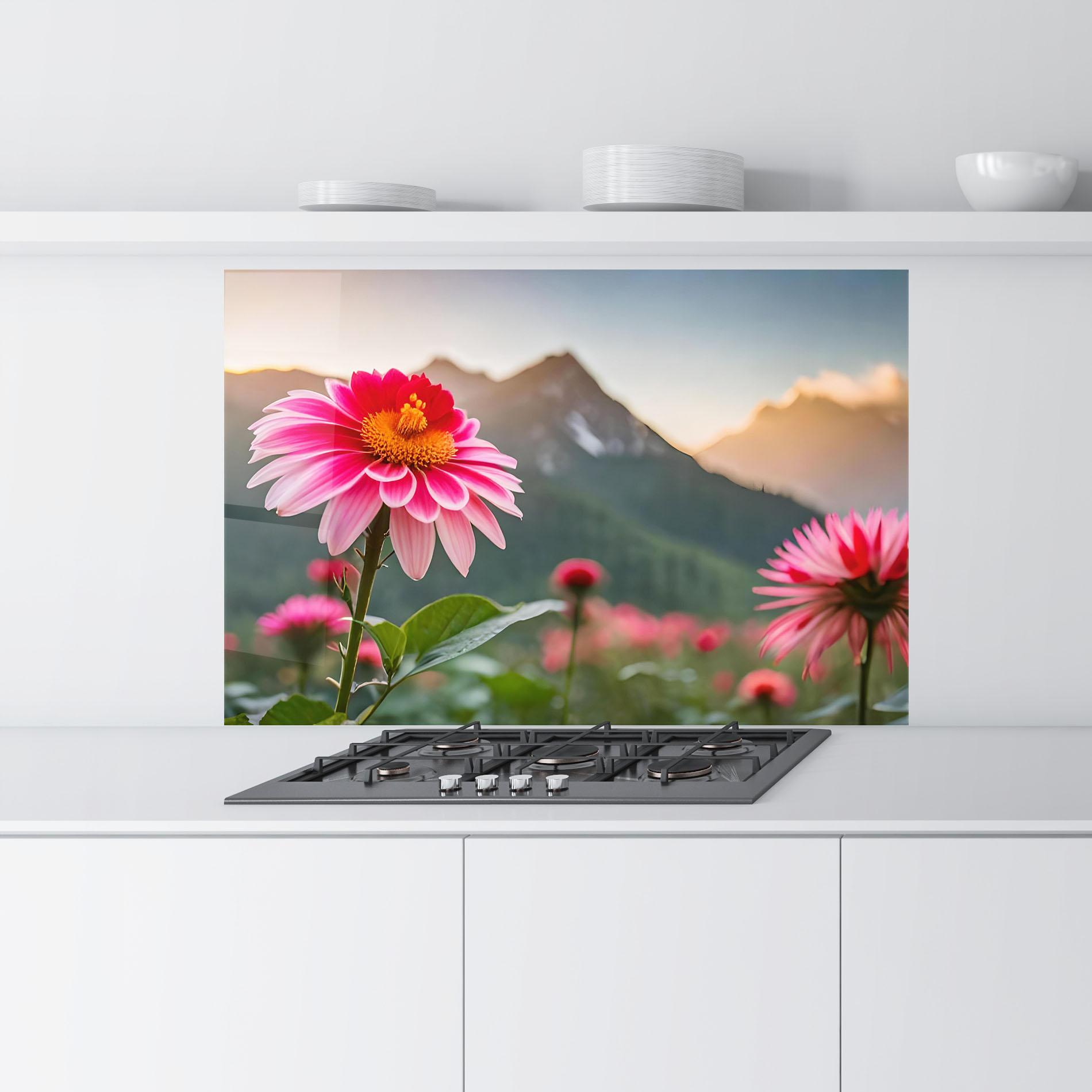 Panou Sticla Bucatarie Mountain Pink Flower mockup 9