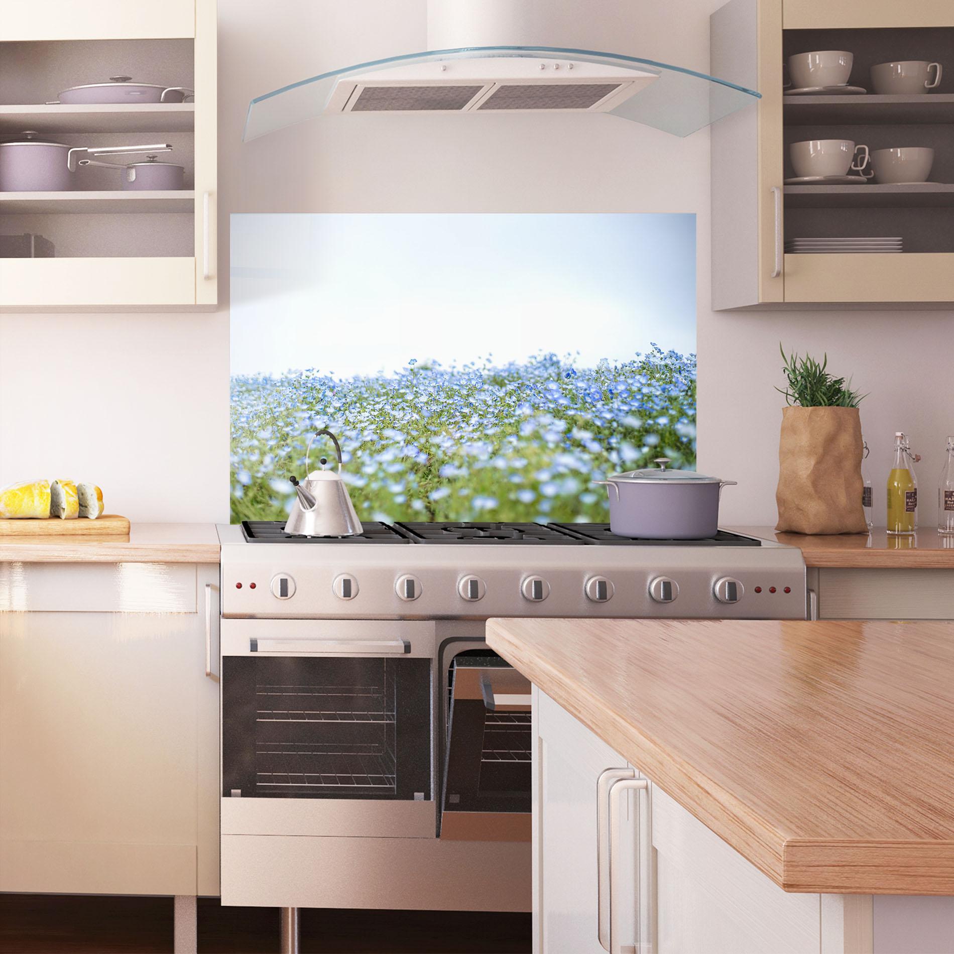 Panou Sticla Bucatarie Blue Wild Flowers mockup 1