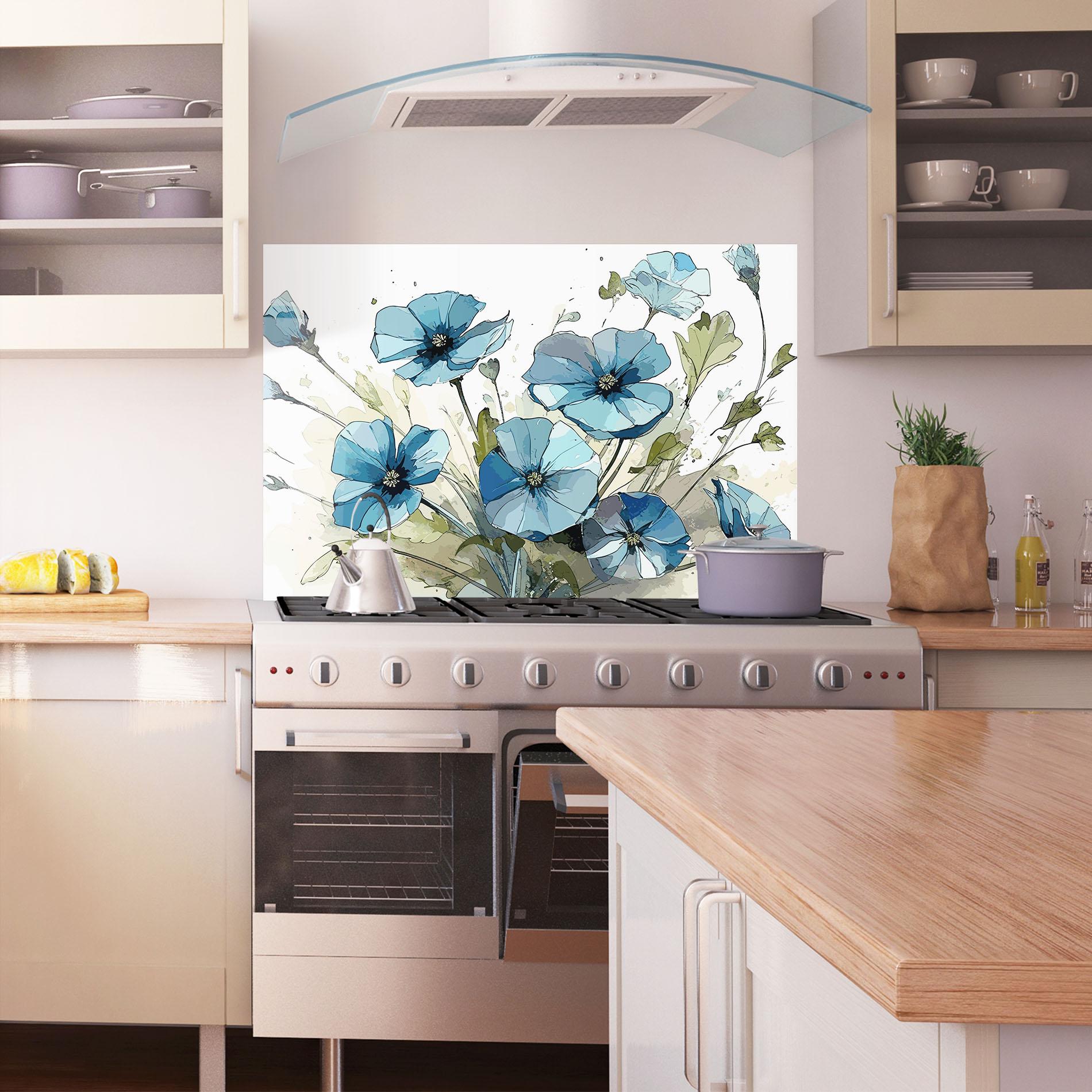 Panou Sticla Bucatarie Blue Wild Plant mockup 1