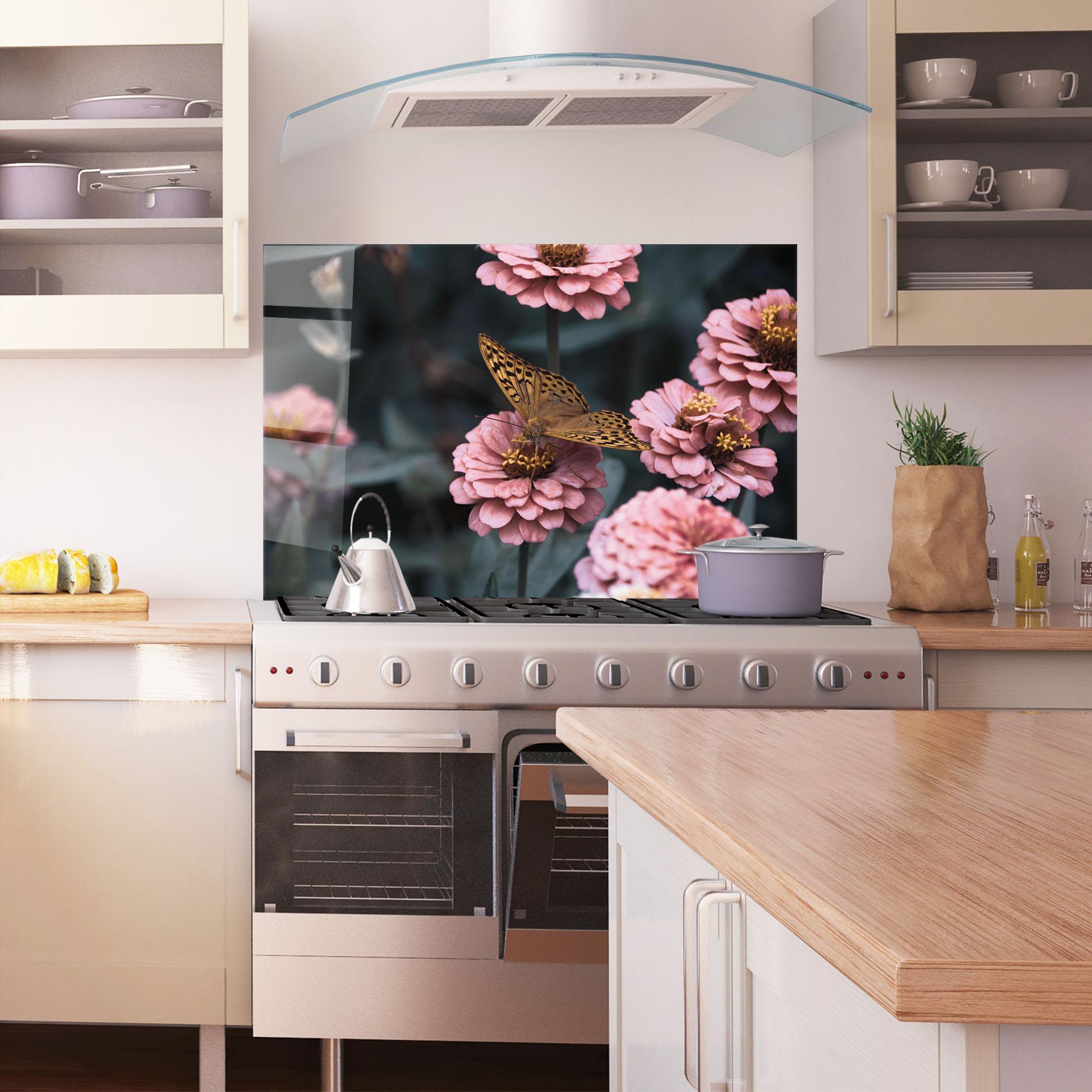 Panou Sticla Bucatarie Flower Butterfly mockup 1