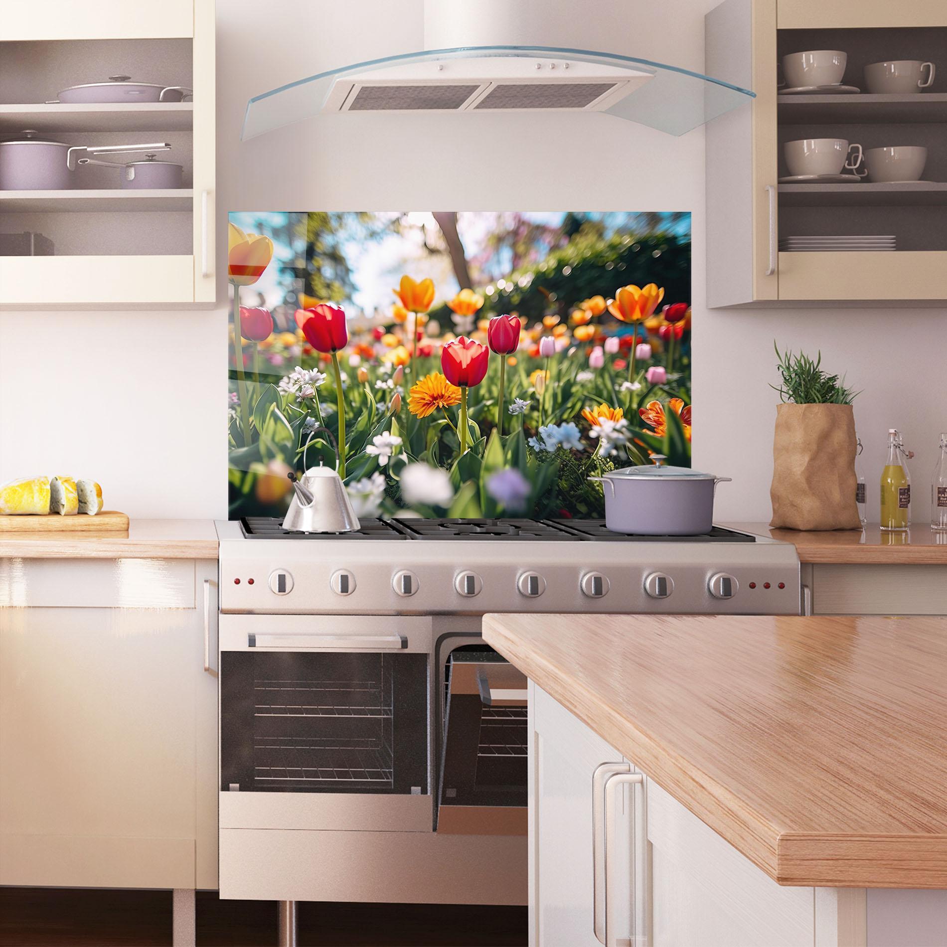 Panou Sticla Bucatarie Garden Tulips Mix mockup 1