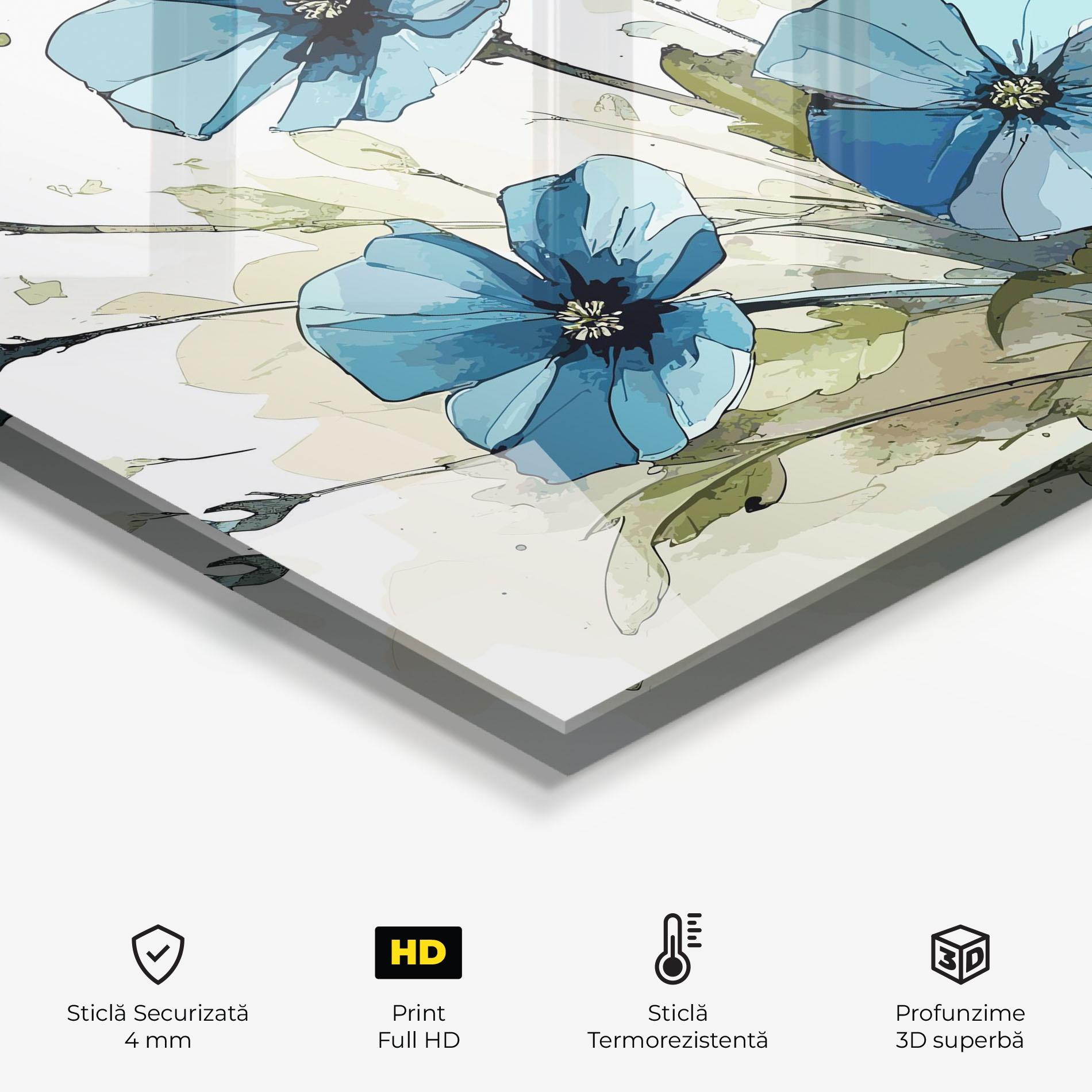 Panou Sticla Bucatarie Blue Wild Plant mockup 2