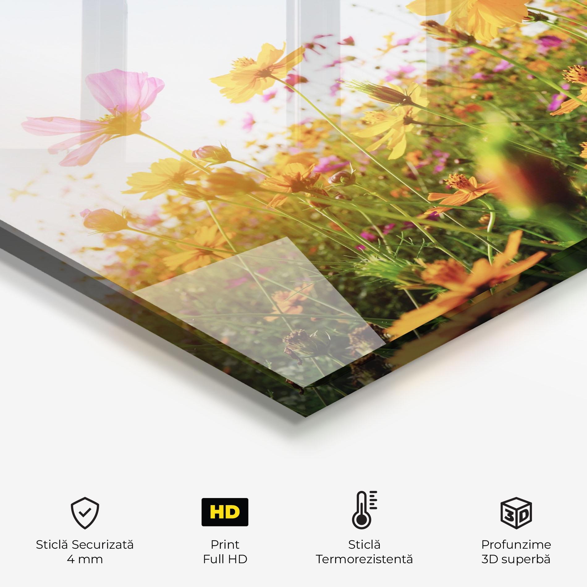 Panou Sticla Bucatarie Cosmos Field Sunset mockup 2