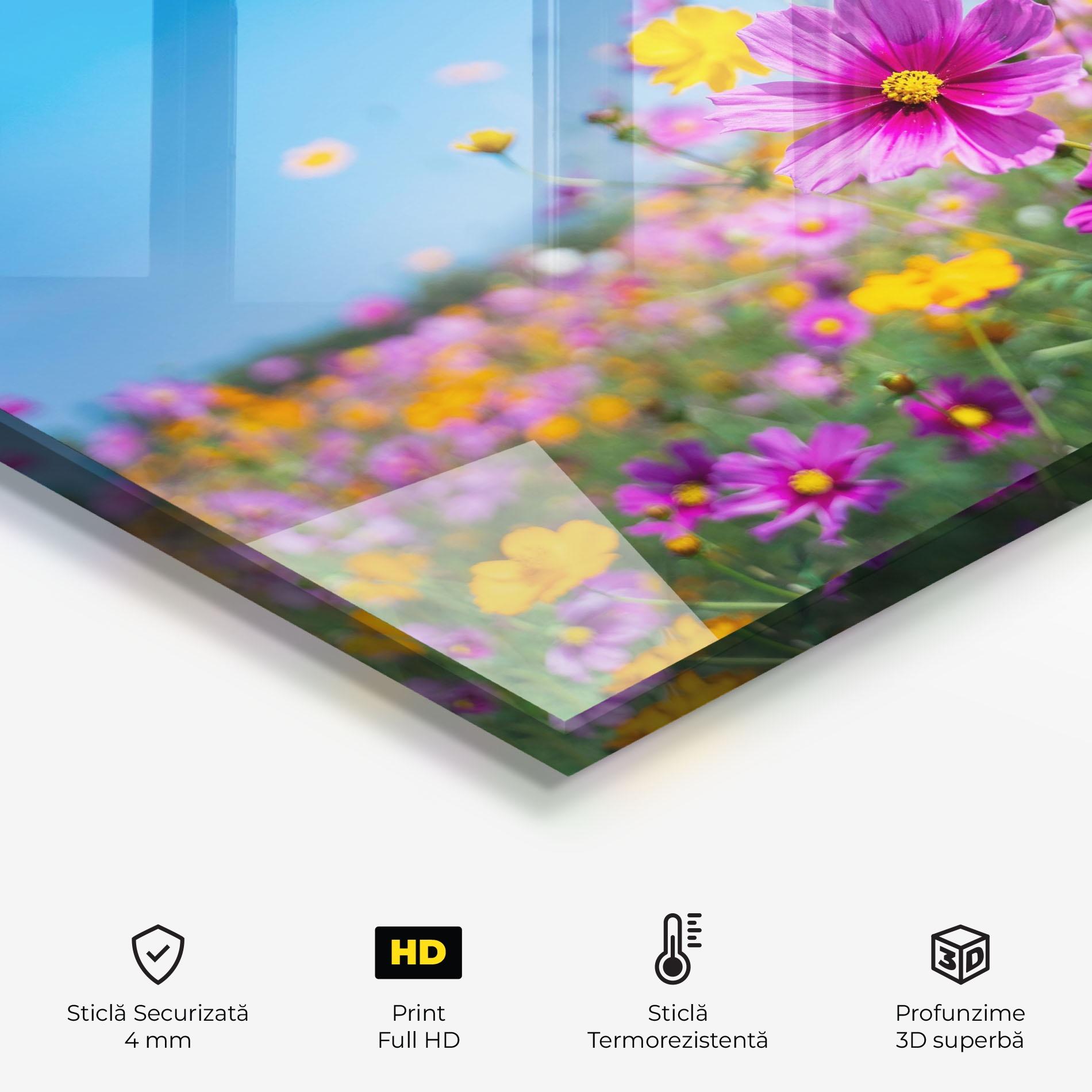 Panou Sticla Bucatarie Cosmos Flowers Grassland mockup 2