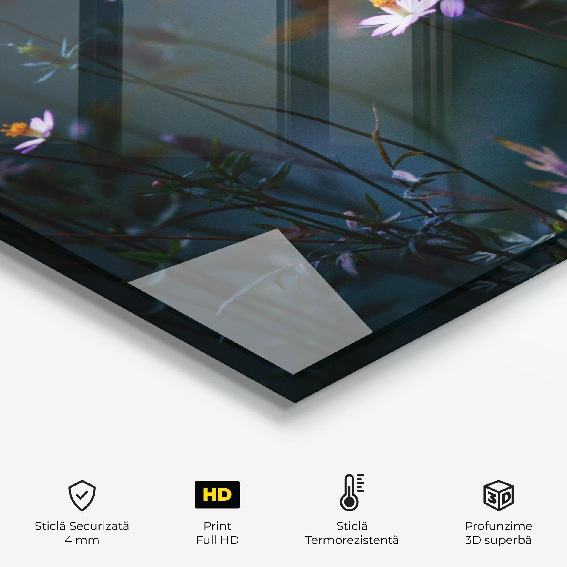 Panou Sticla Bucatarie Night Flowers mockup 2