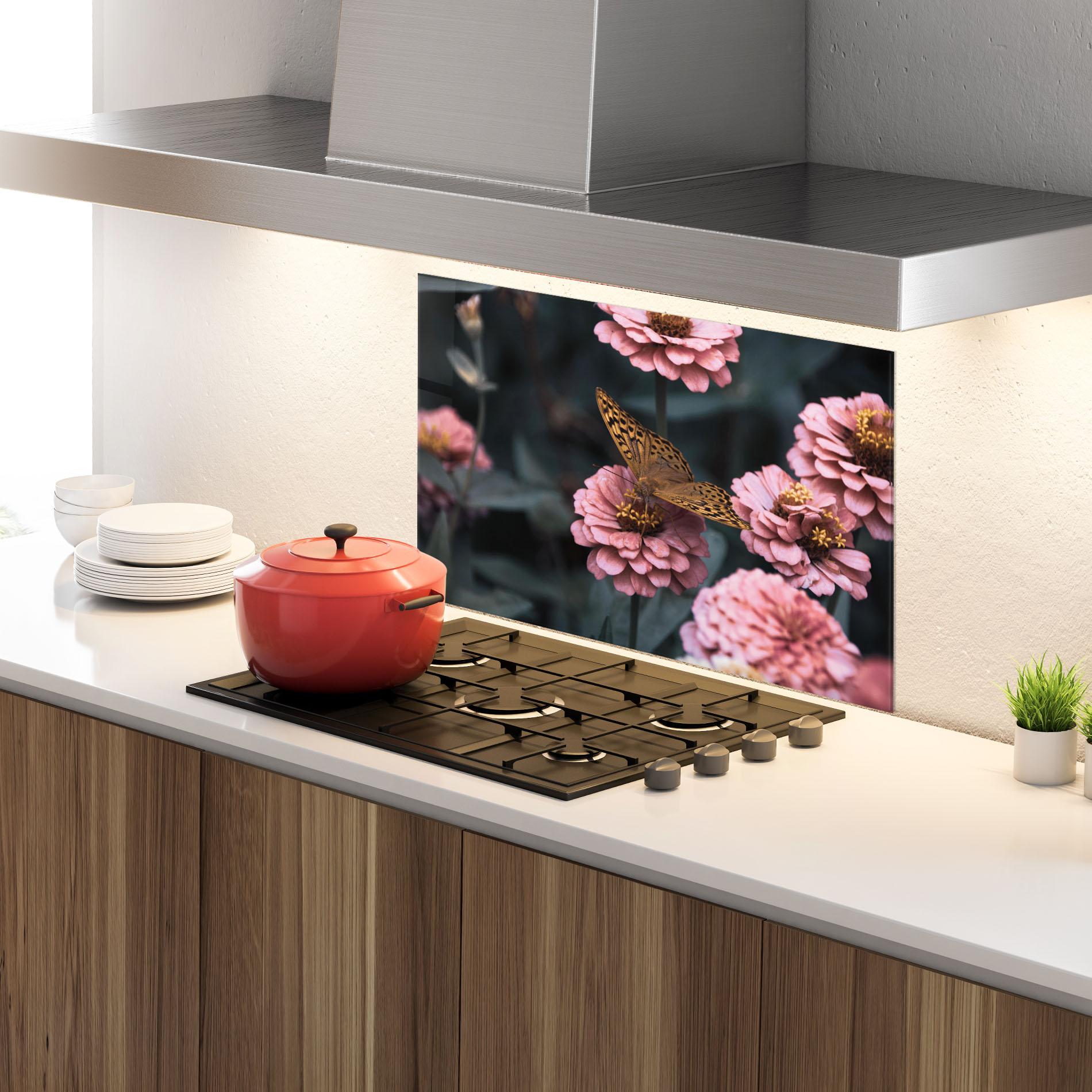 Panou Sticla Bucatarie Flower Butterfly mockup 4