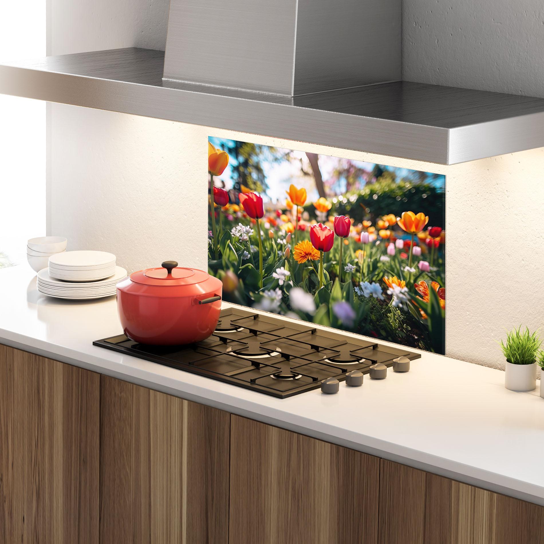 Panou Sticla Bucatarie Garden Tulips Mix mockup 4