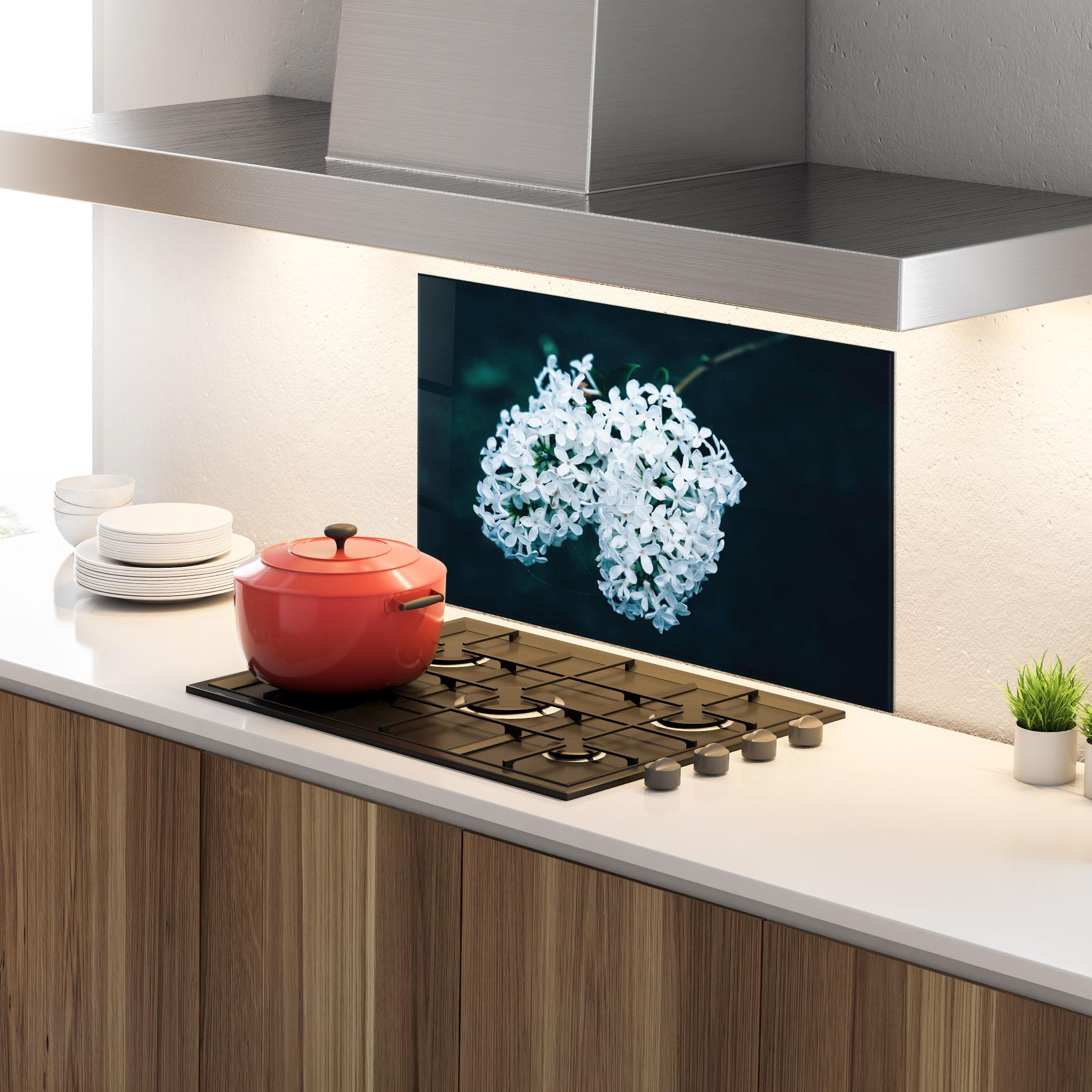 Panou Sticla Bucatarie Green Light Flower mockup 4