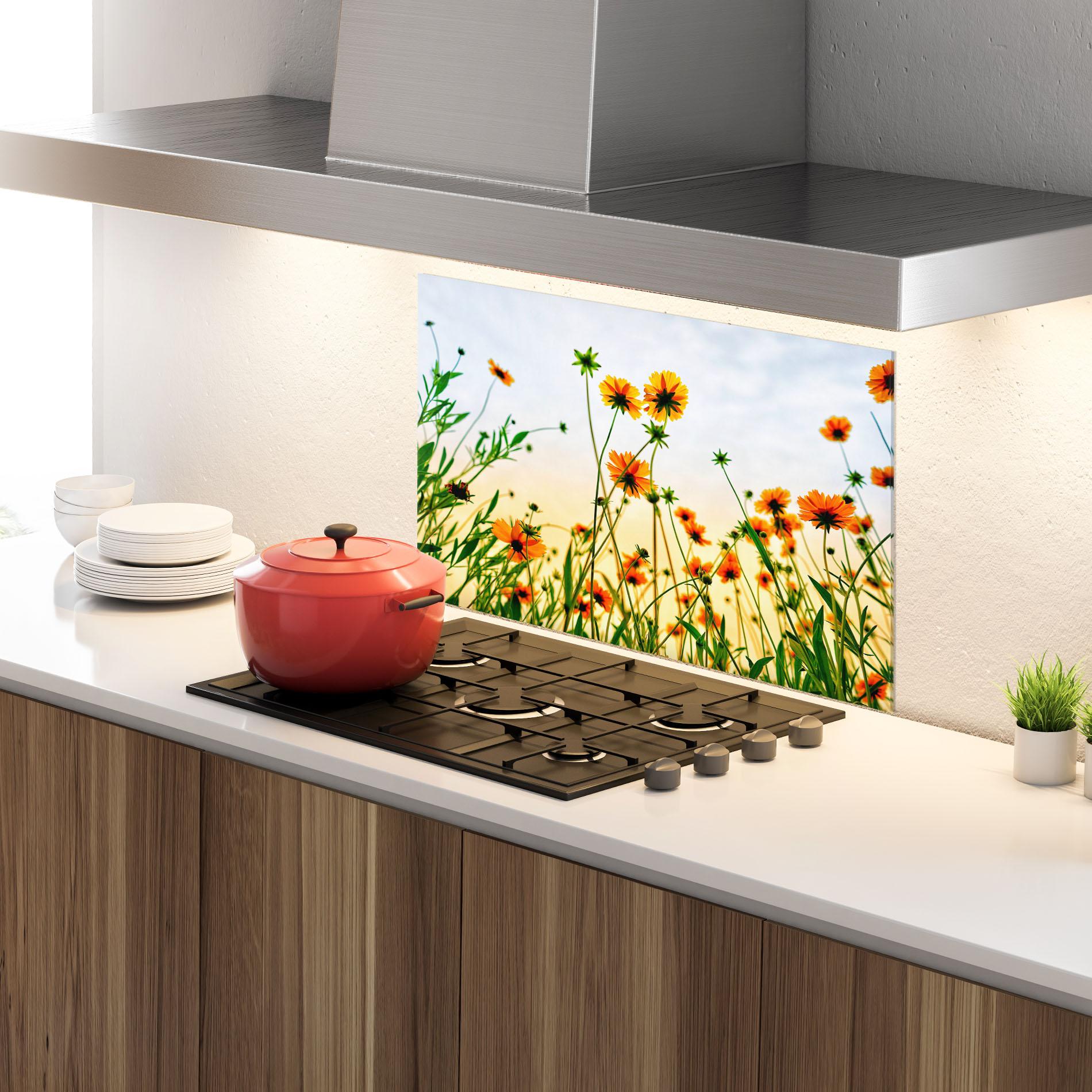 Panou Sticla Bucatarie Orange Wild Flowers mockup 4