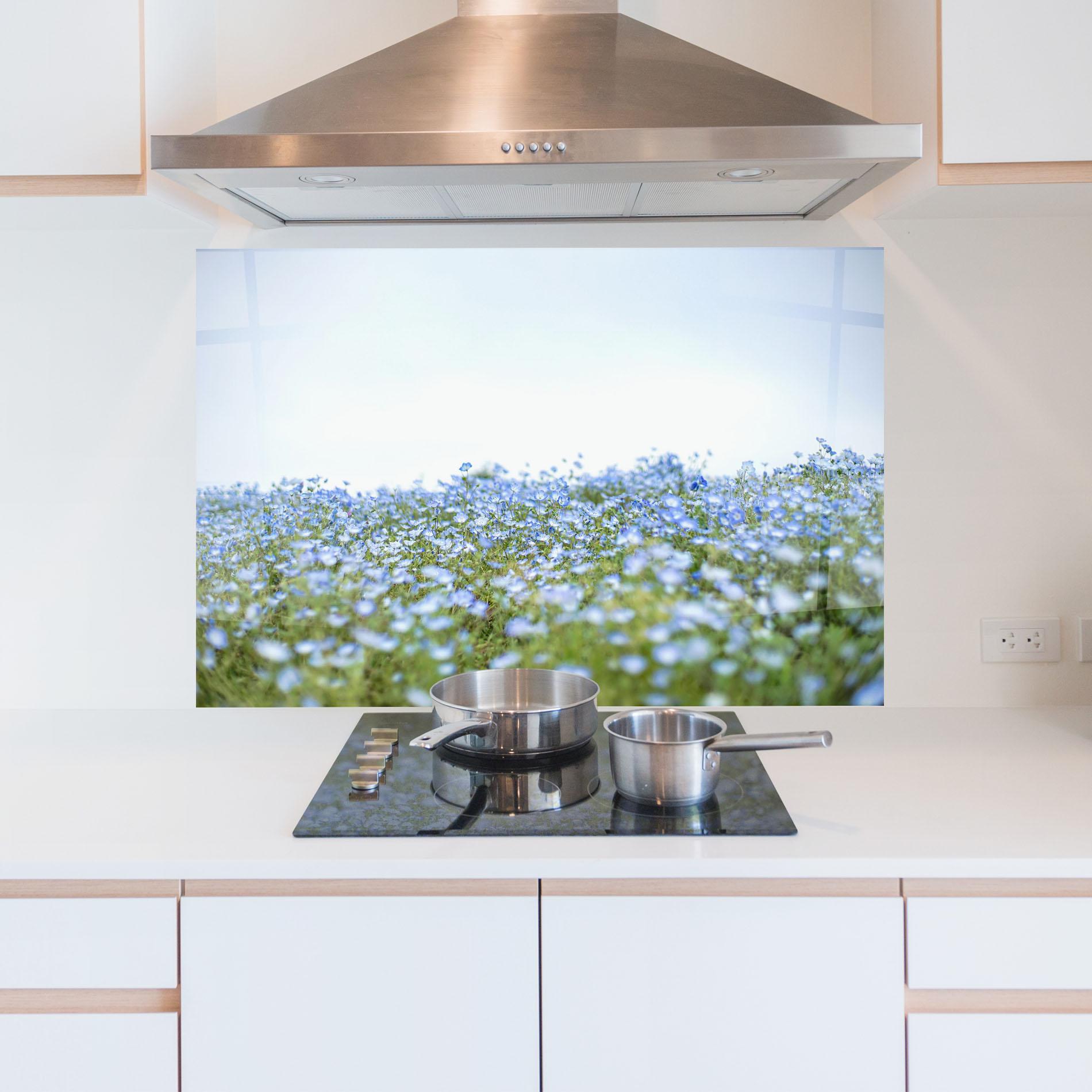 Panou Sticla Bucatarie Blue Wild Flowers mockup 5