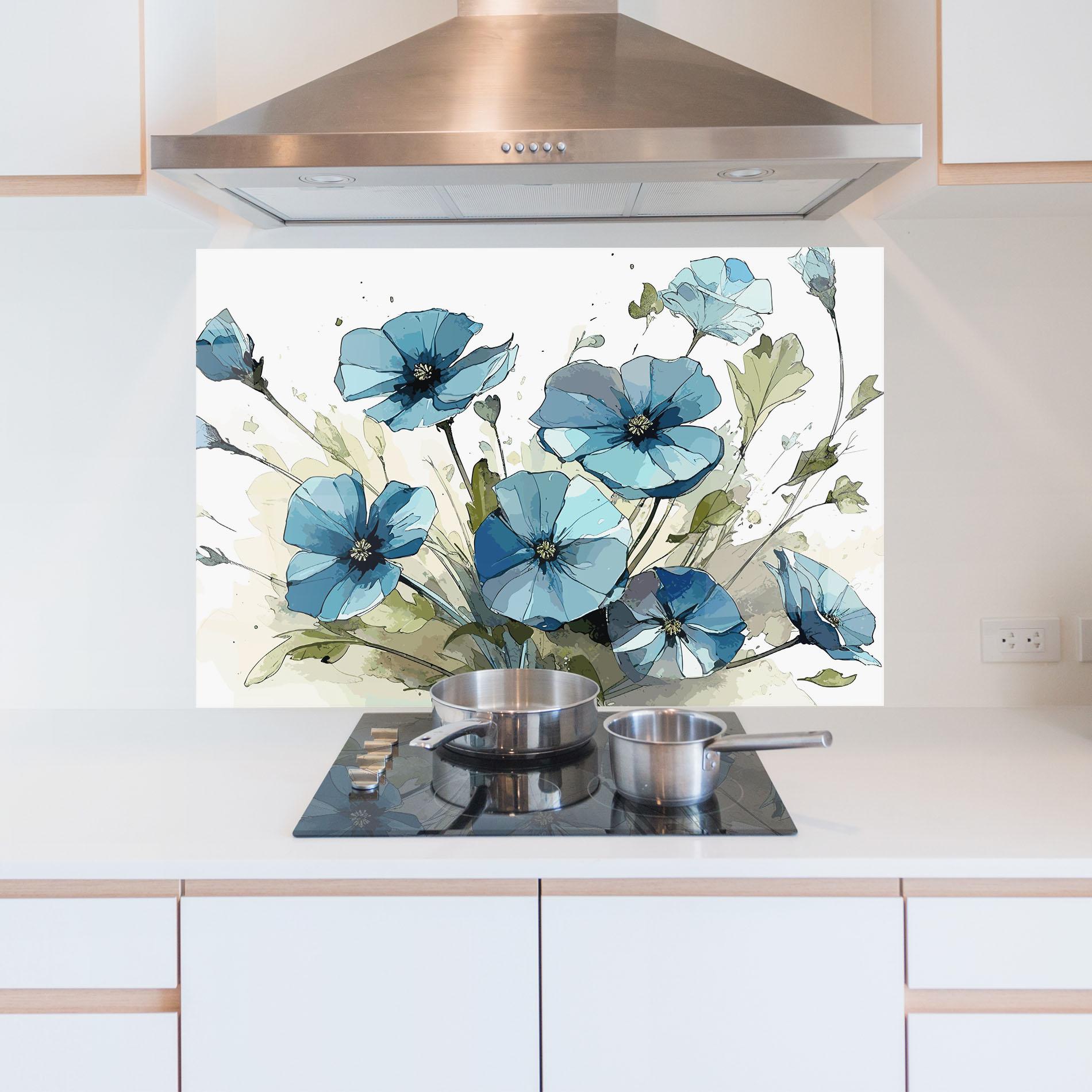 Panou Sticla Bucatarie Blue Wild Plant mockup 5