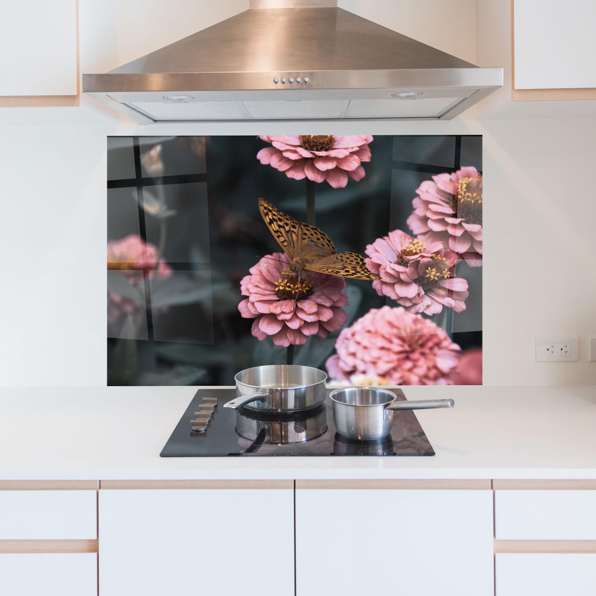 Panou Sticla Bucatarie Flower Butterfly mockup 5