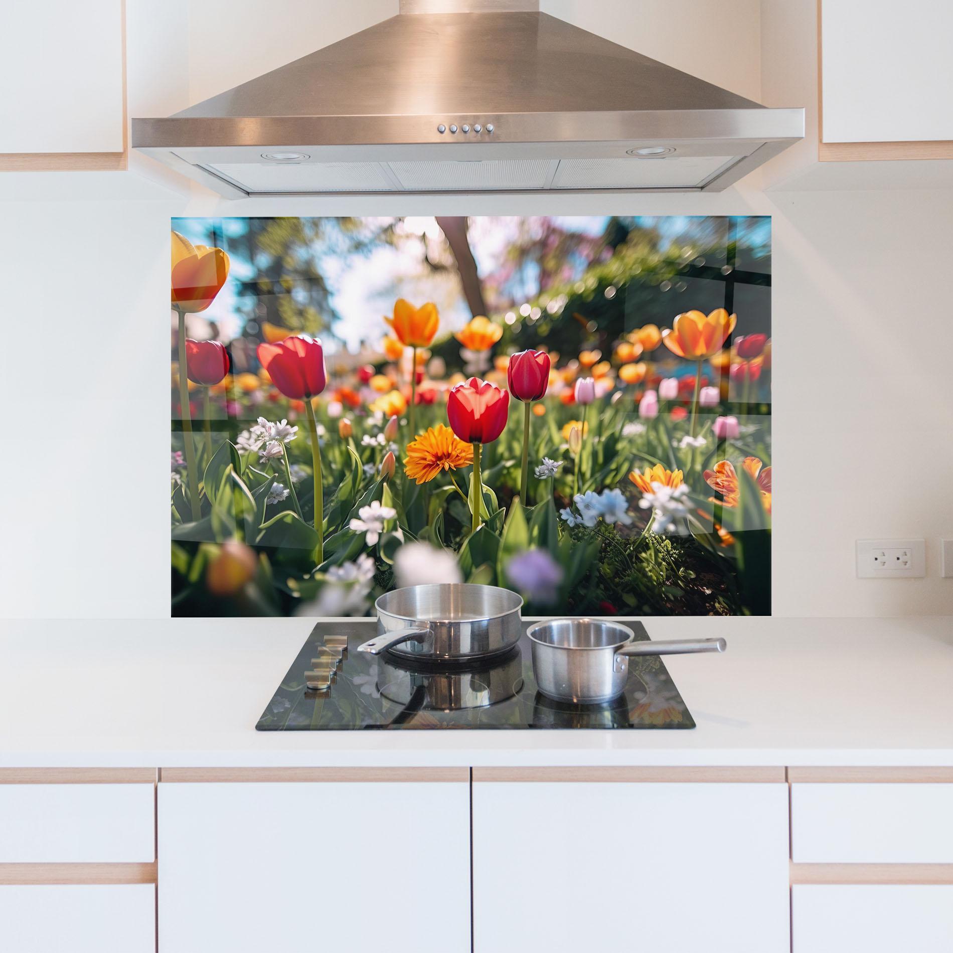 Panou Sticla Bucatarie Garden Tulips Mix mockup 5