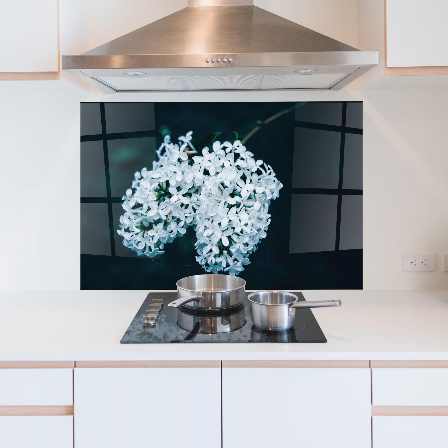 Panou Sticla Bucatarie Green Light Flower mockup 5