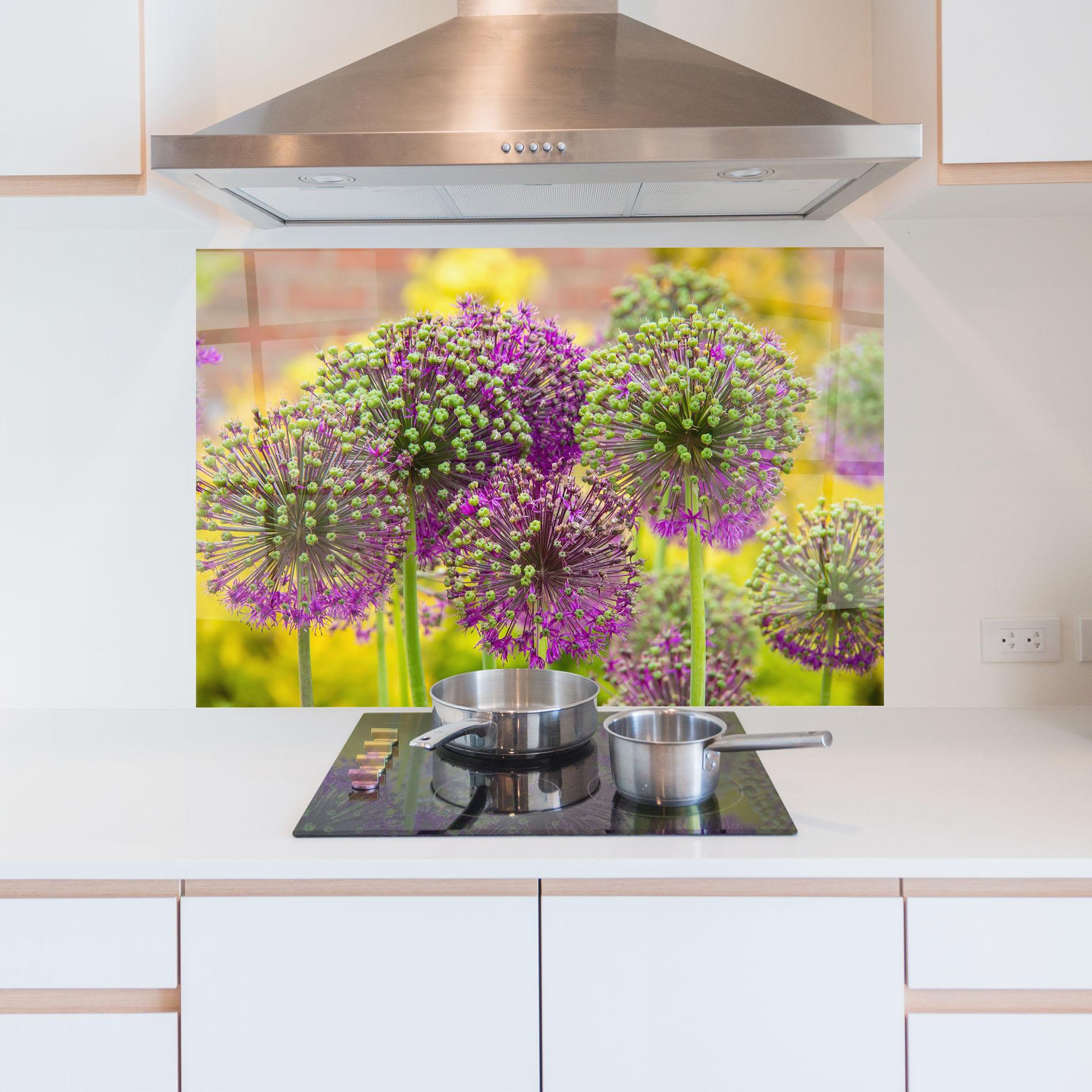 Panou Sticla Bucatarie Green Purple Garden mockup 5